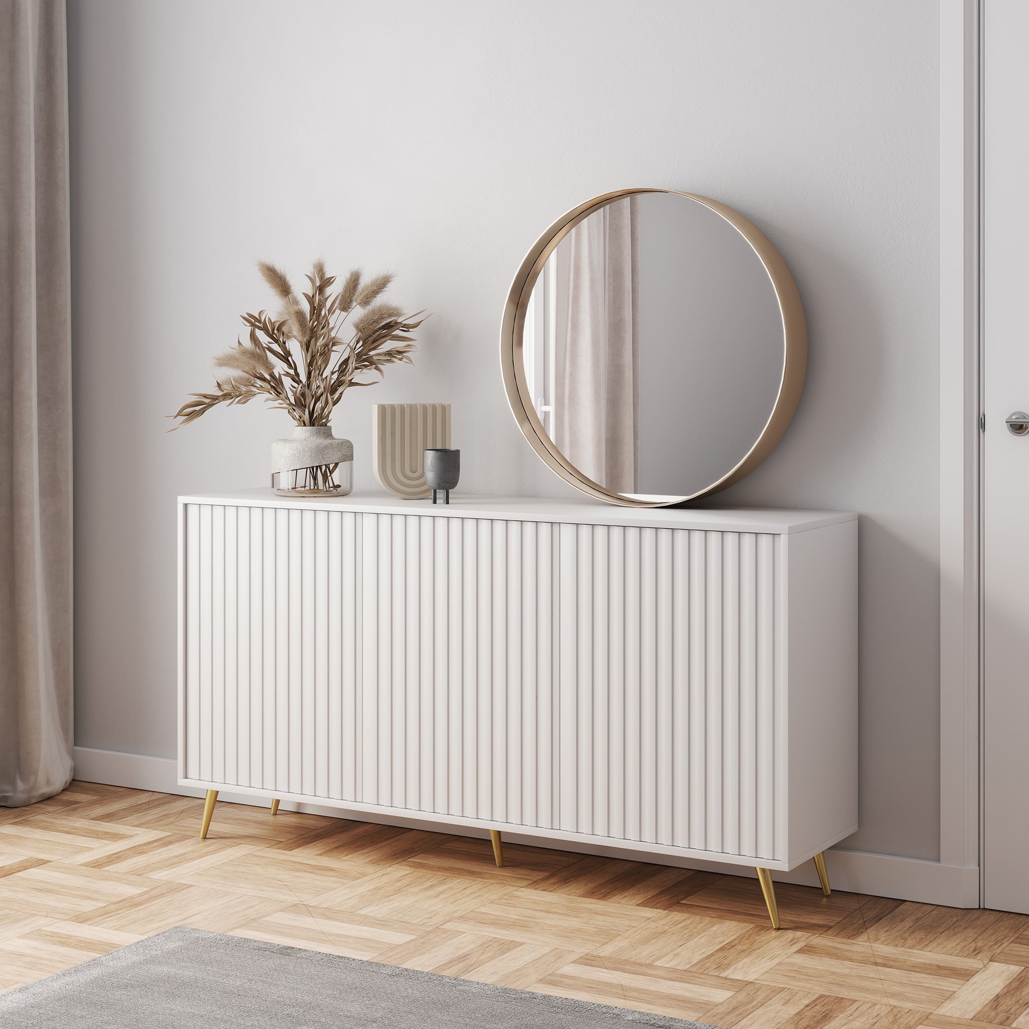 selsey-bello-kommode-154-cm-mit-lamellenfronten-wei-mit-goldenen-beinen-6-f-cher image 2