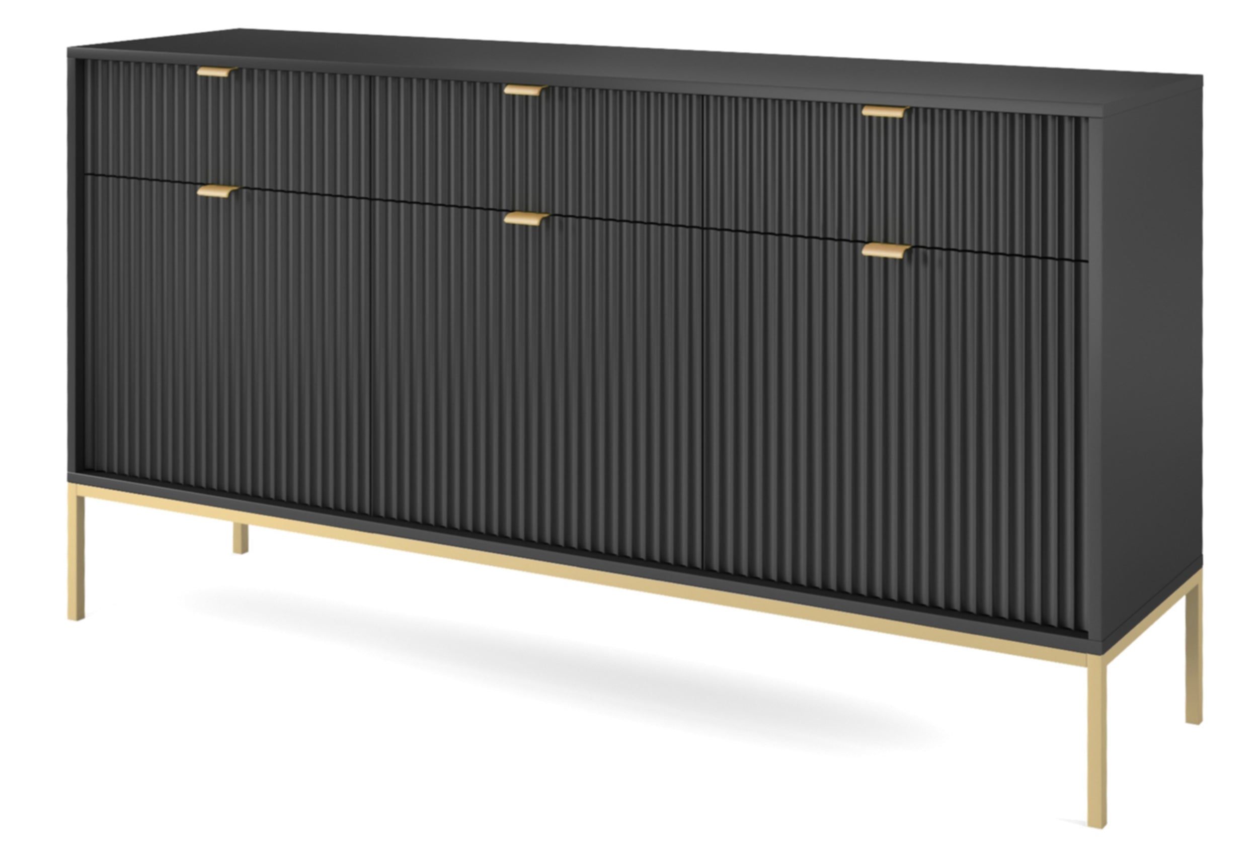 selsey-vellore-dreht-r-kommode-154-cm-schwarz-mit-rillenfronten-und-goldenem-ges image 1