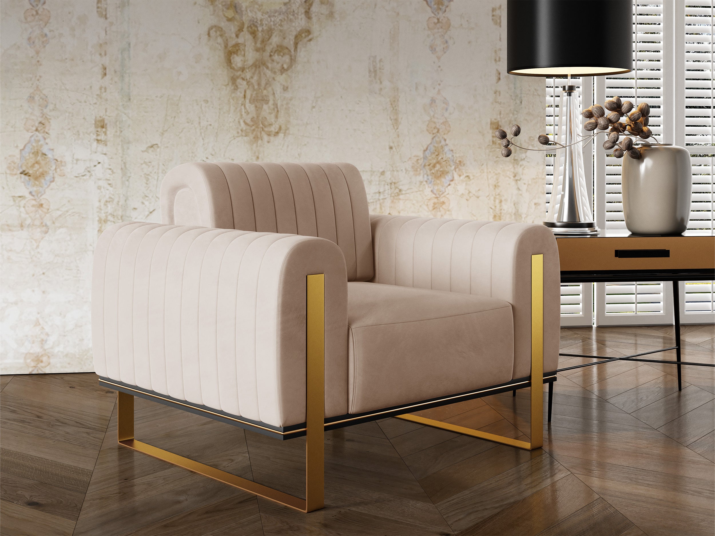 selsey-parissa-schalensessel-beige-samt-mit-goldenen-beinen image 4