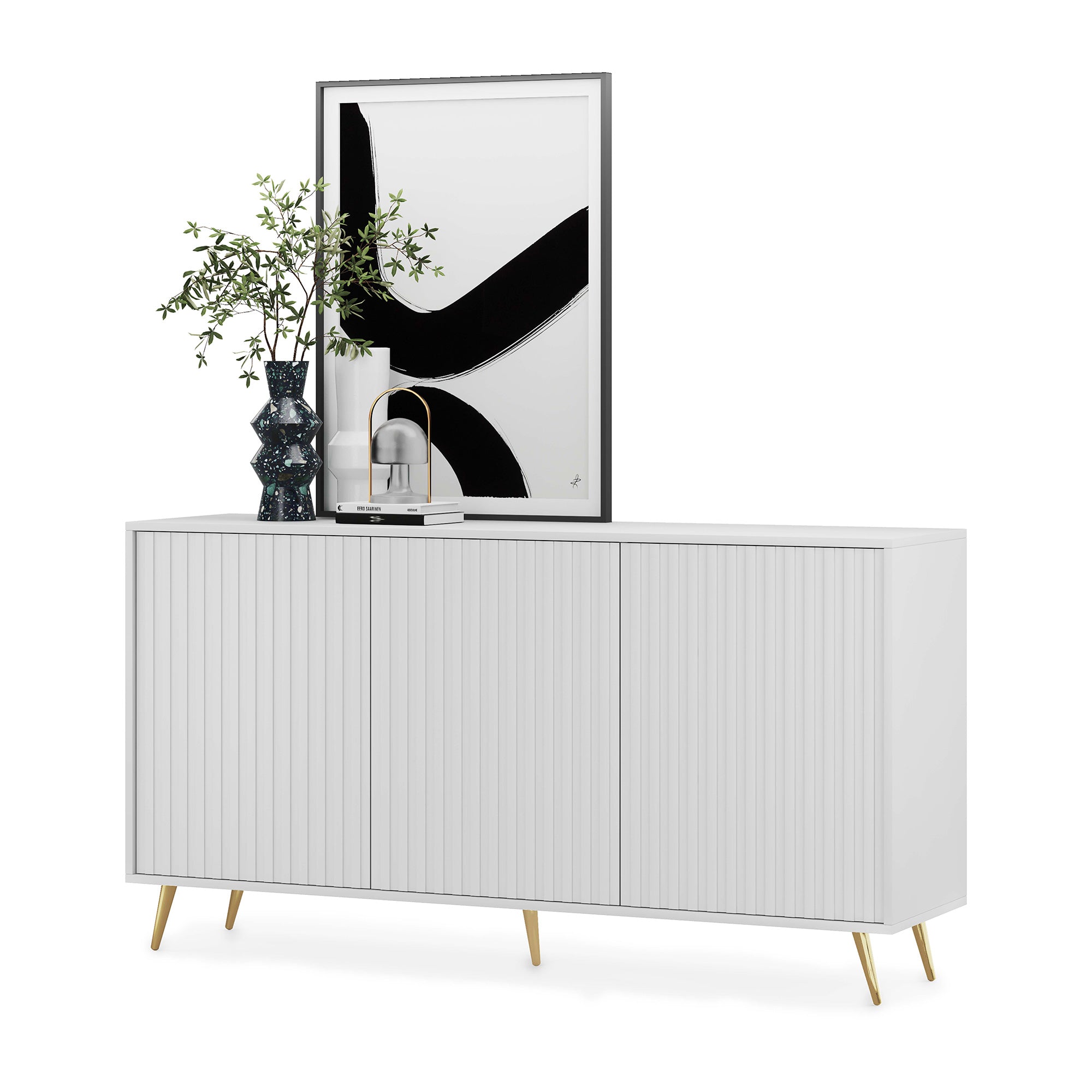 selsey-bello-kommode-154-cm-mit-lamellenfronten-wei-mit-goldenen-beinen-6-f-cher image 5