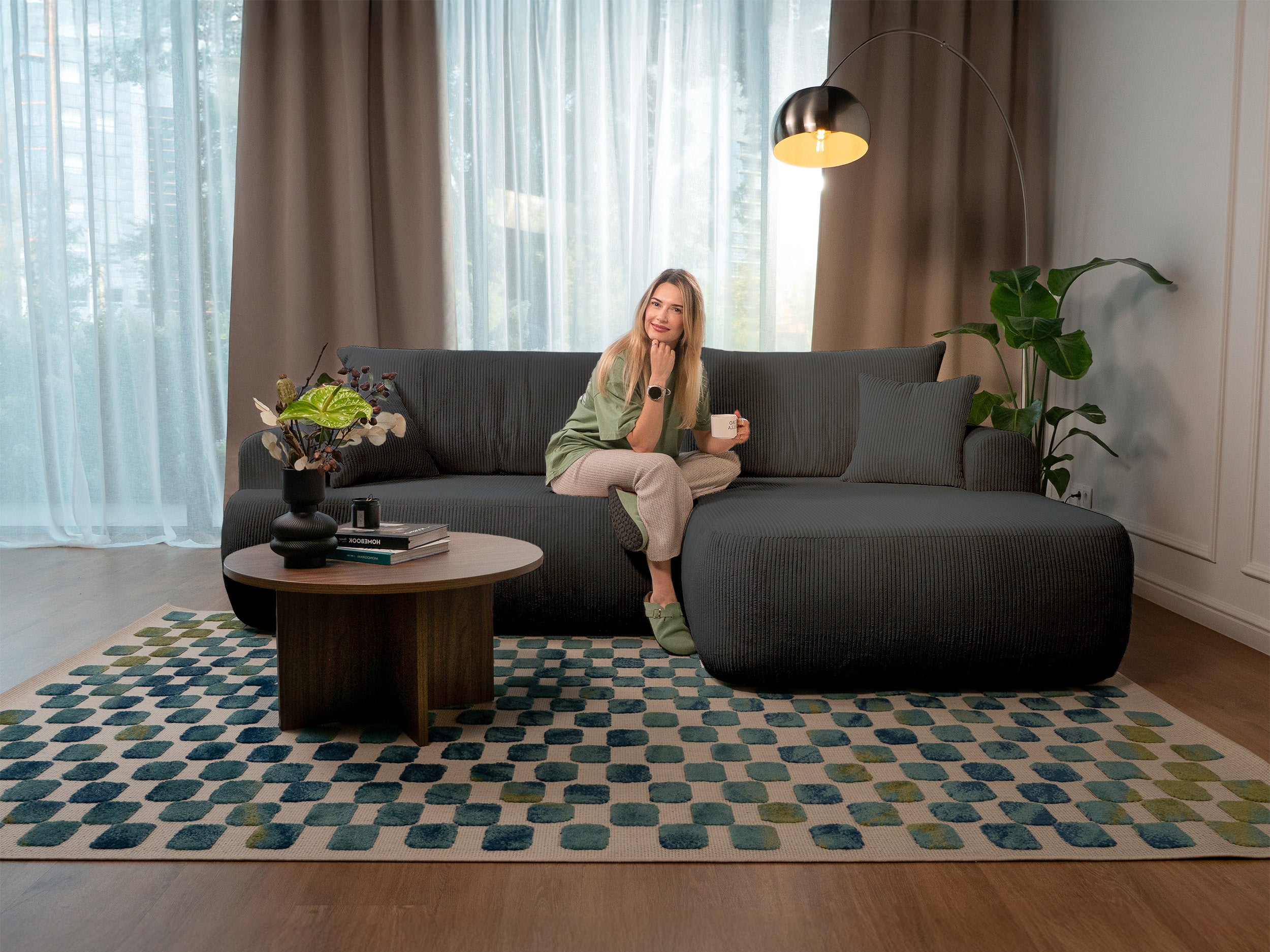 selsey-ovo-cord-ecksofa-mit-schlaffunktion-l-form-rechts-mit-stauraum-dunkelgrau image 2
