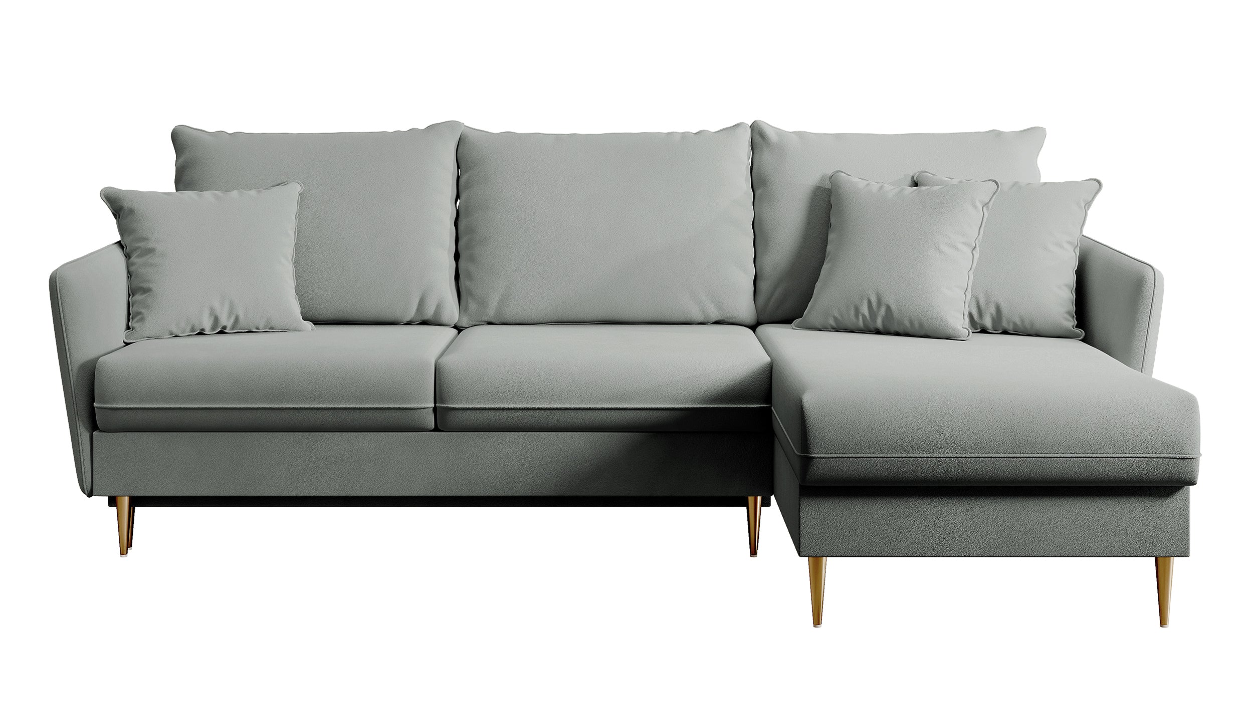 selsey-volio-ecksofa-mit-schlaffunktion-grauer-samt-wasserabweisend-goldene-bein image 1