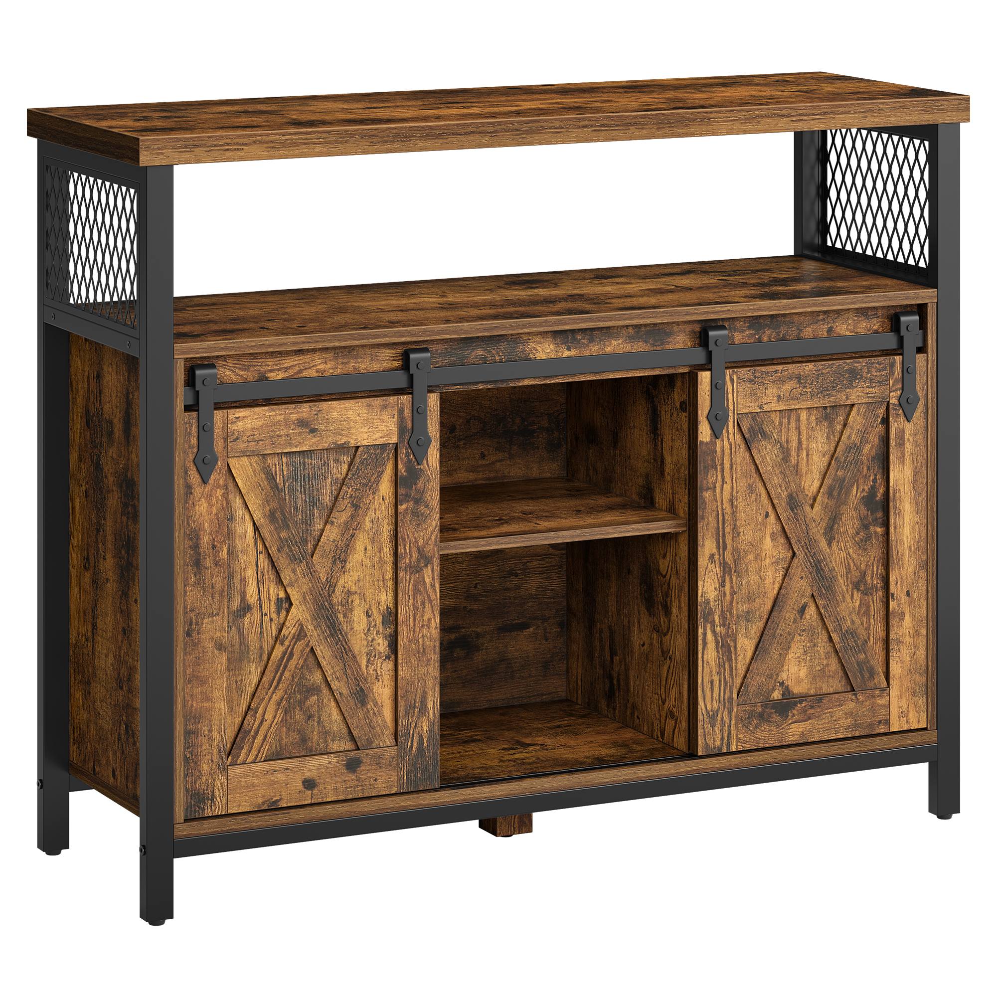 vasagle-sideboard-mit-2-schiebet-ren-sideboard-vintagebraun-schwarz-mit-stahlges image 2
