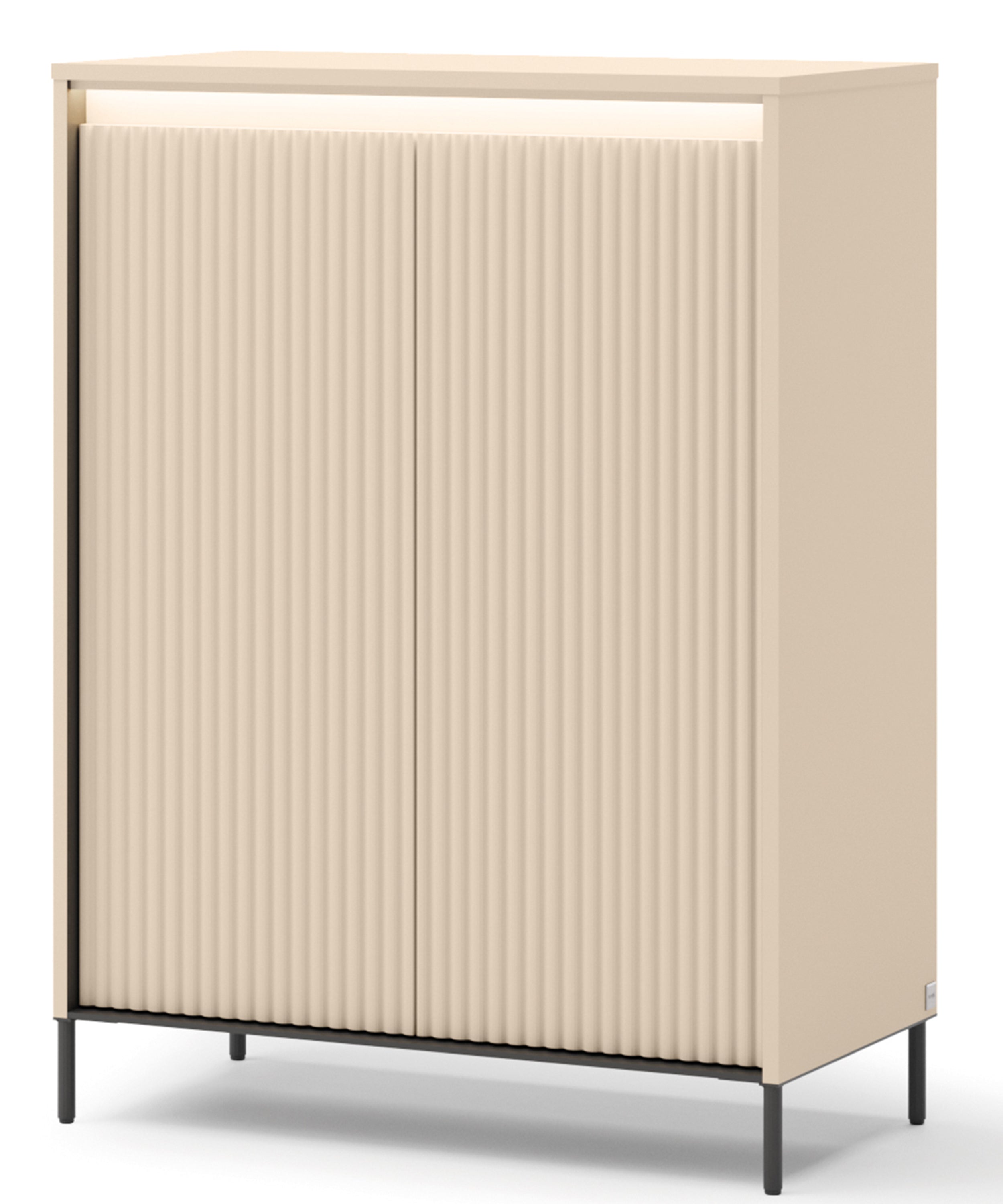 selsey-trend-hohe-kommode-78-cm-sandbeige-schwarz-mit-beleuchtung-2-t-ren-geriff image 3