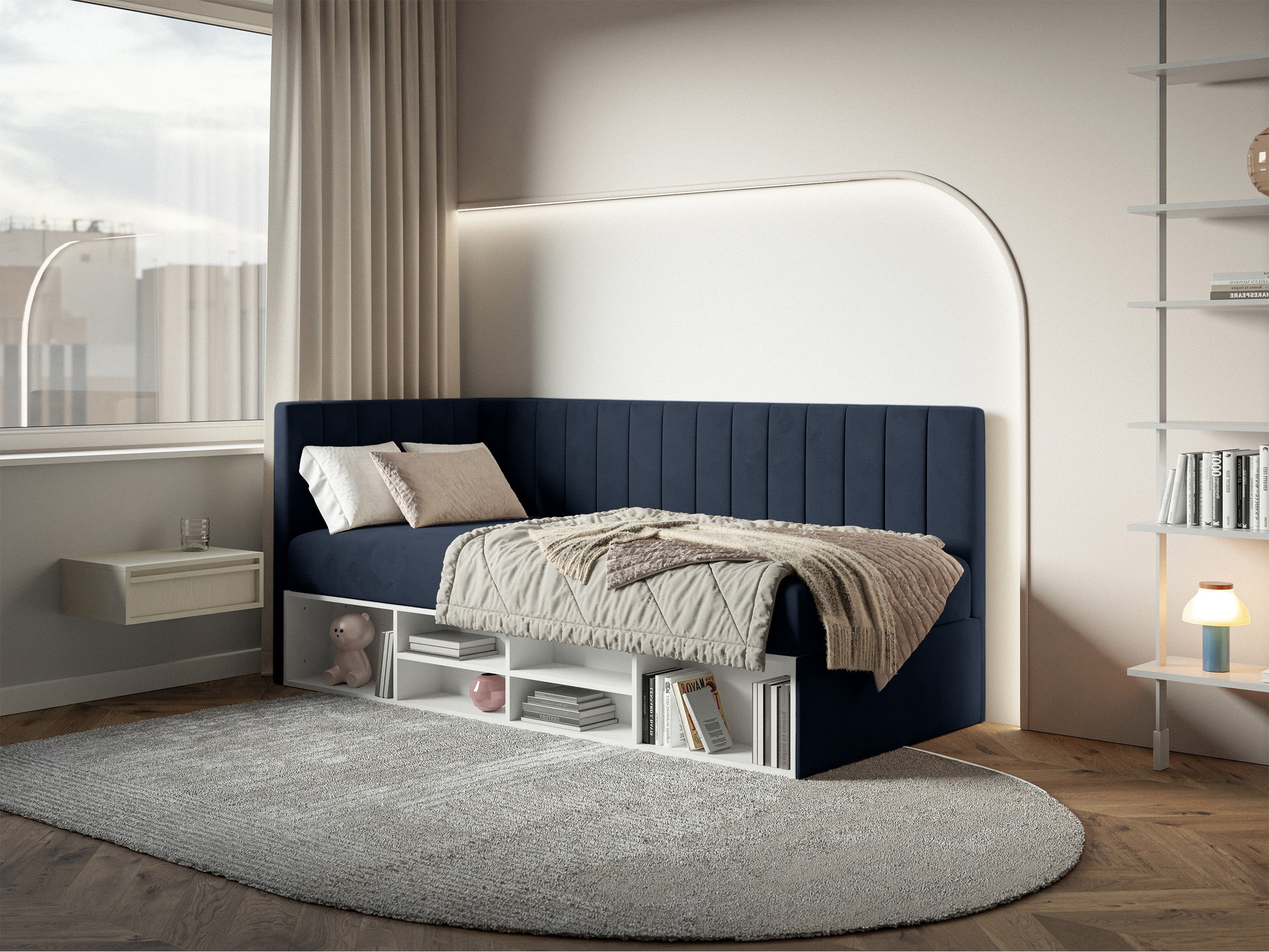 selsey-ventrio-jugendbett-90x200-cm-linksseitig-marineblau-velours-wasserabweise image 2