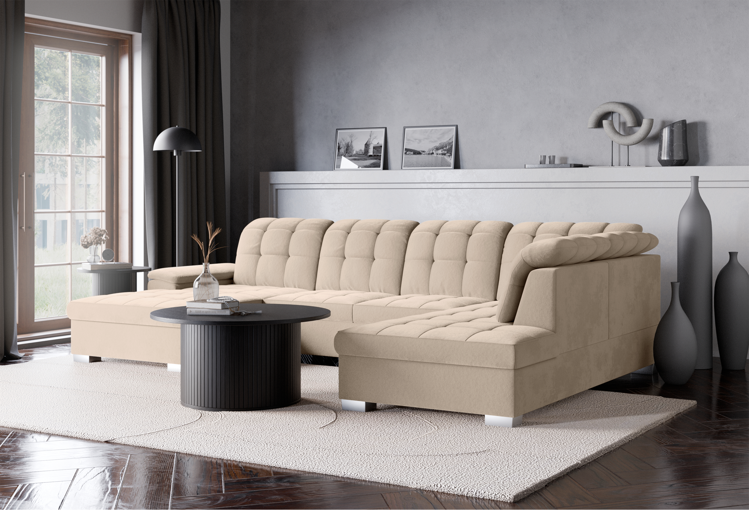 selsey-jamaal-ecksofa-u-f-rmig-links-mit-schlaffunktion-und-stauraum-beige-samtv image 3