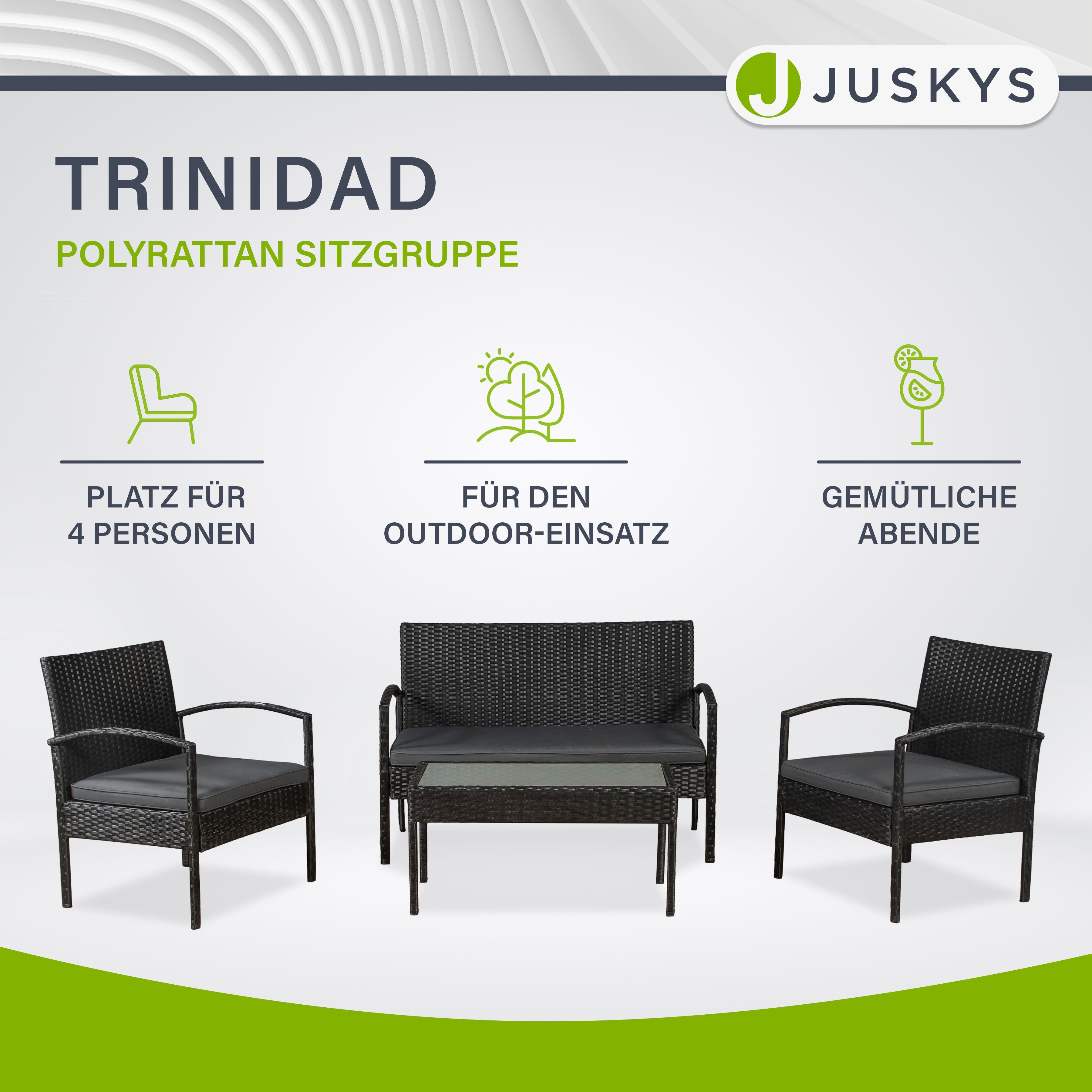 juskys-polyrattan-sitzgruppe-trinidad-4-teilig-f-r-4-personen-schwarz-grau image 2