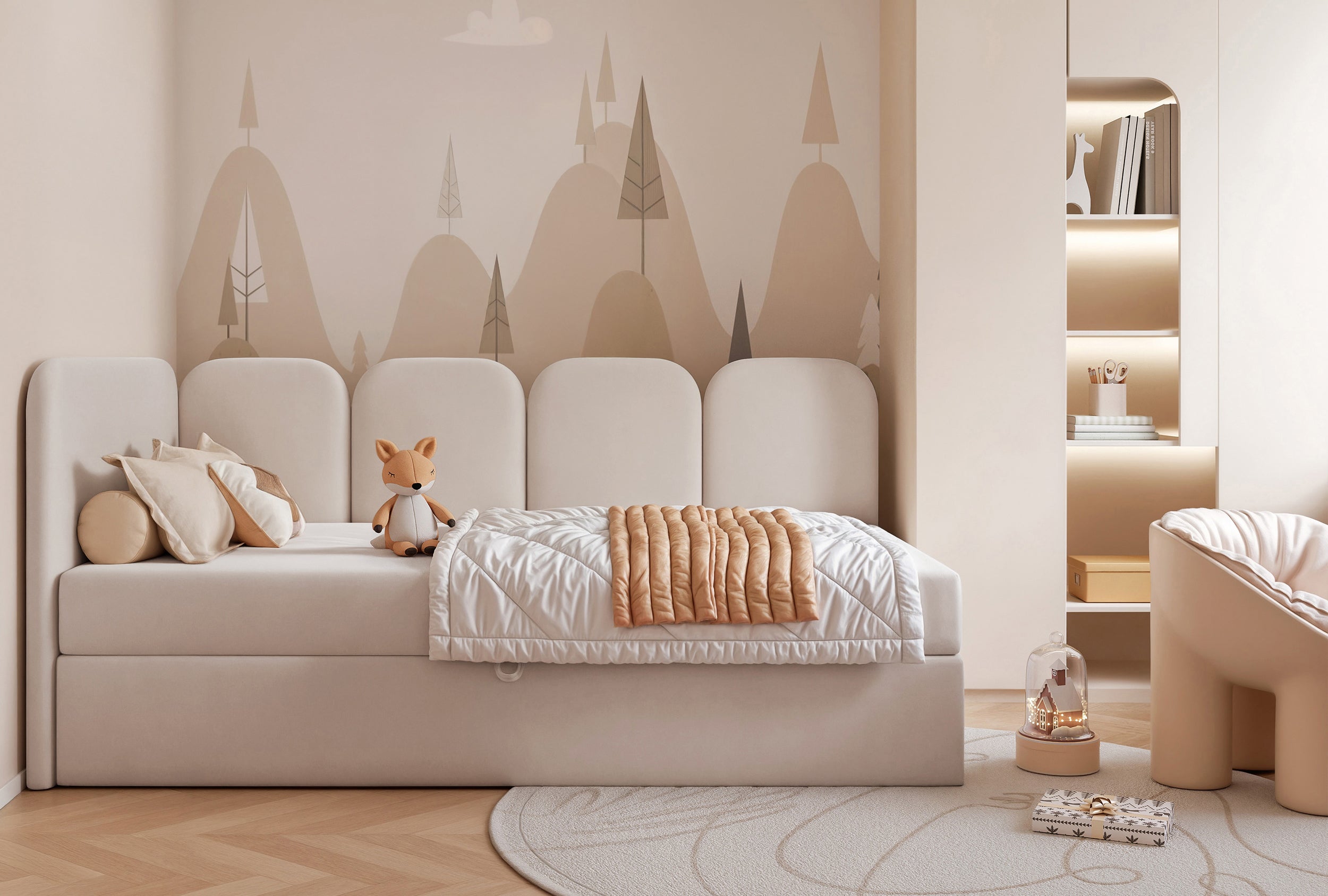 selsey-nubini-jugendbett-90x200-cm-linksseitig-mit-stauraum-hellbeiger-samt image 4