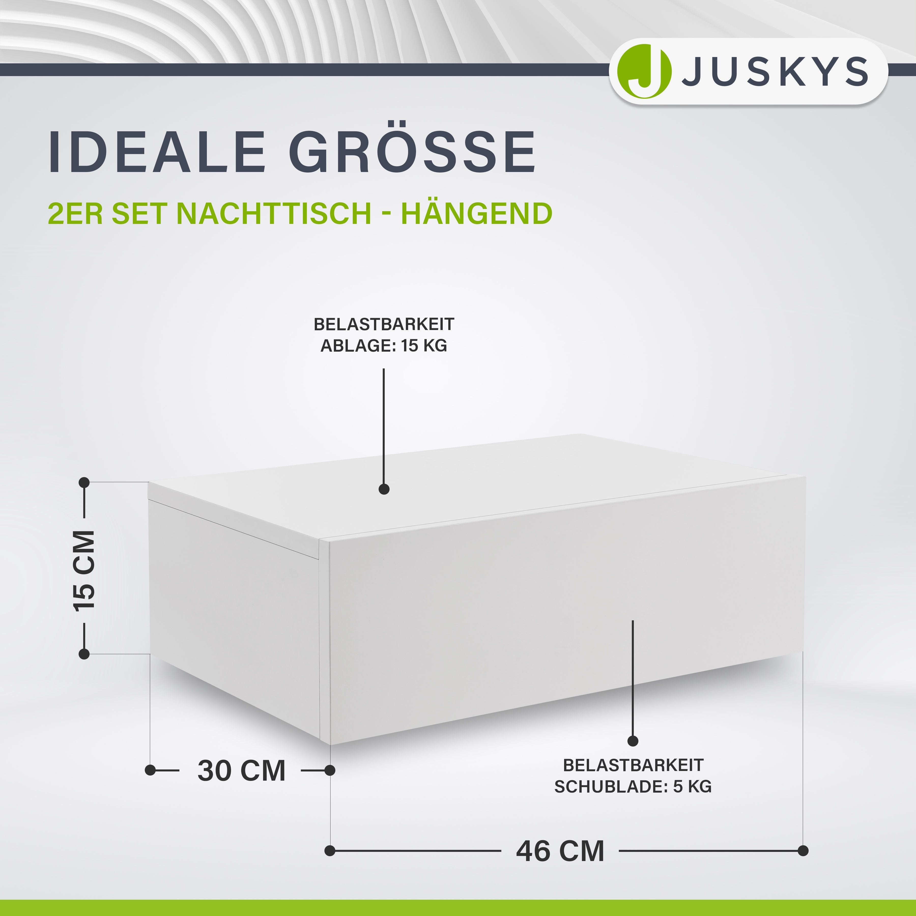juskys-2er-set-nachttisch-h-ngend-46x30x15-cm-schweberegal-mit-schublade-wei image 2