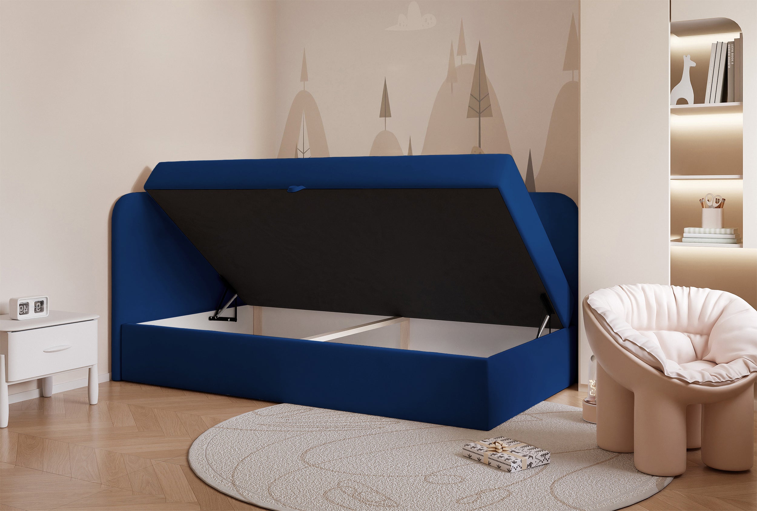 selsey-nubini-jugendbett-90x200-cm-links-mit-stauraum-blau-velours-wasserabweise image 3