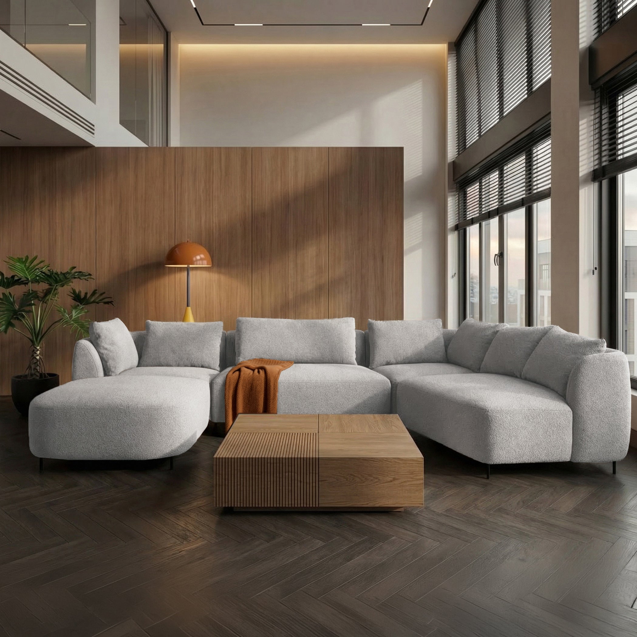 selsey-lanomi-u-f-rmiges-modulares-ecksofa-rechts-hellgrauer-boucl-stoff image 2