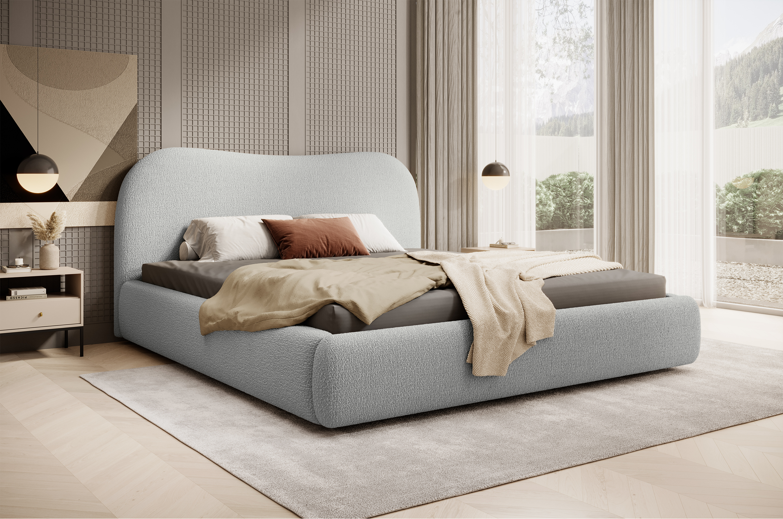 selsey-simsalo-gepolstertes-bett-140x200-cm-mit-stauraum-grauer-boucl-stoff image 2