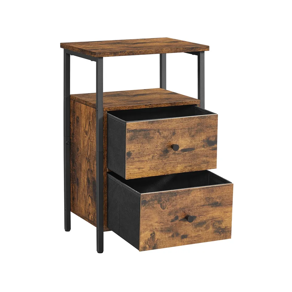 vasagle-nachttisch-mit-2-schubladen-vintagebraun-schwarz image 1