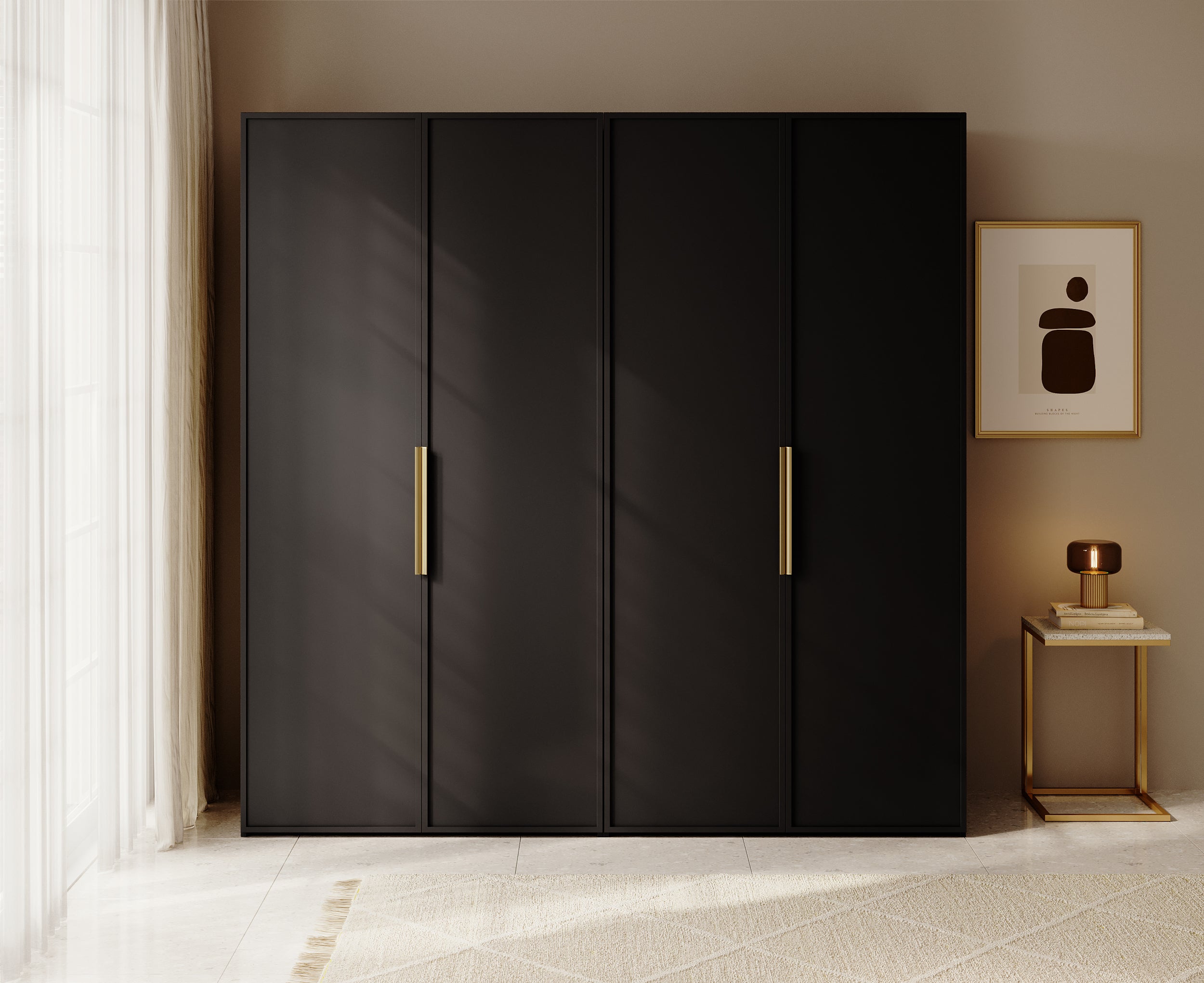 selsey-frame-viertr-riger-kleiderschrank-200-cm-schwarz-mit-kleiderstange-regale image 4