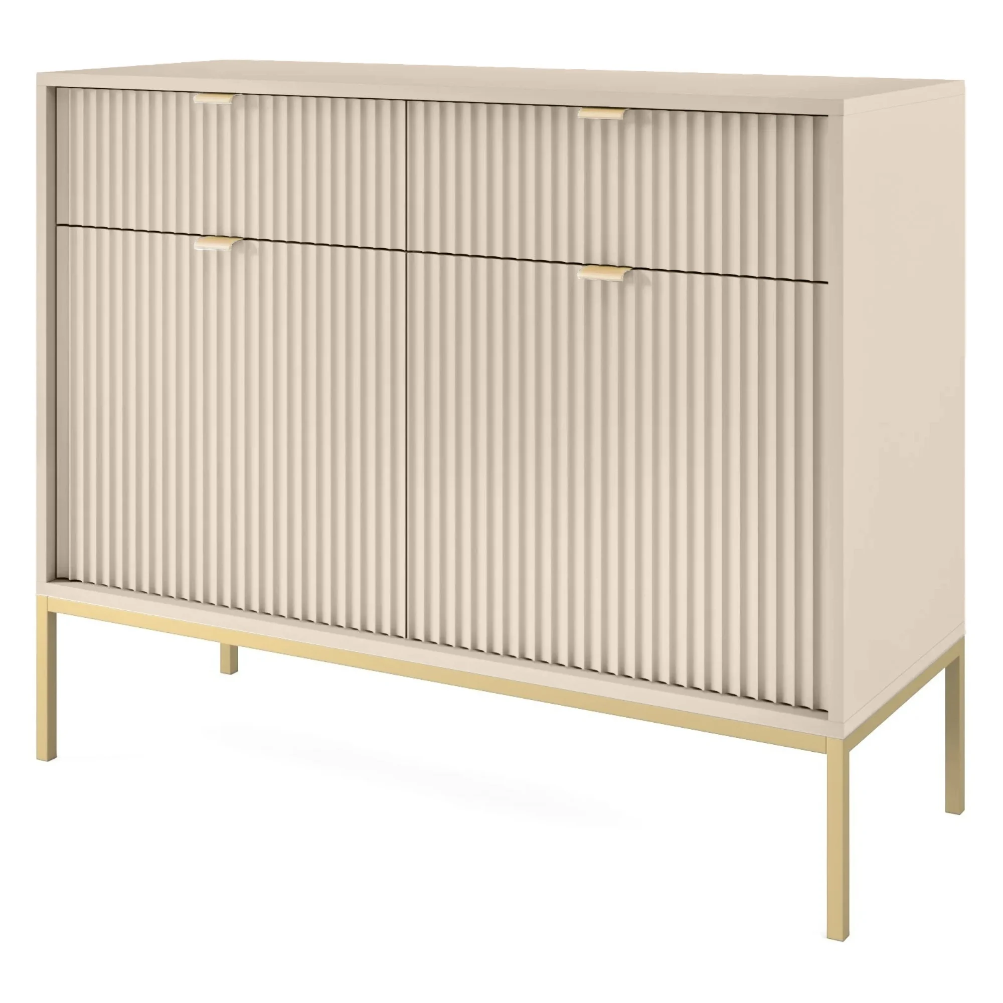 selsey-vellore-zweit-rige-kommode-104-cm-beige-mit-gerillten-fronten-und-goldene image 1
