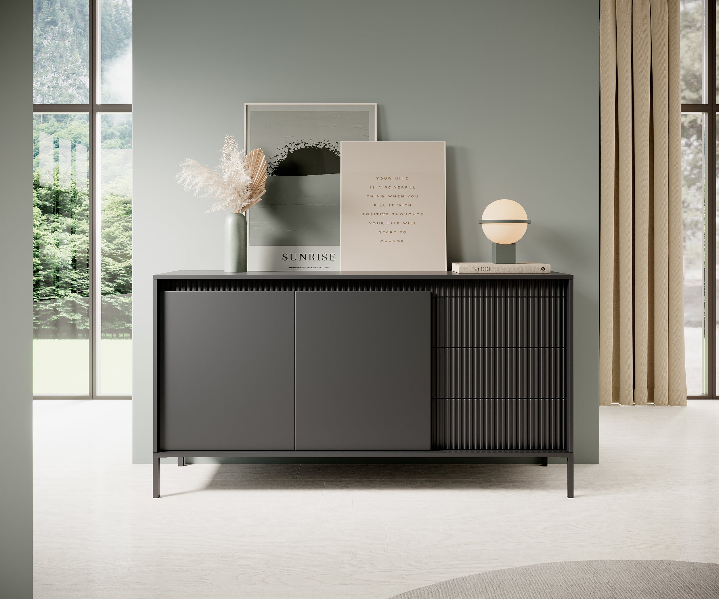 selsey-falsetto-kommode-154-cm-zweit-rig-mit-3-schubladen-gerillt-schwarz image 2