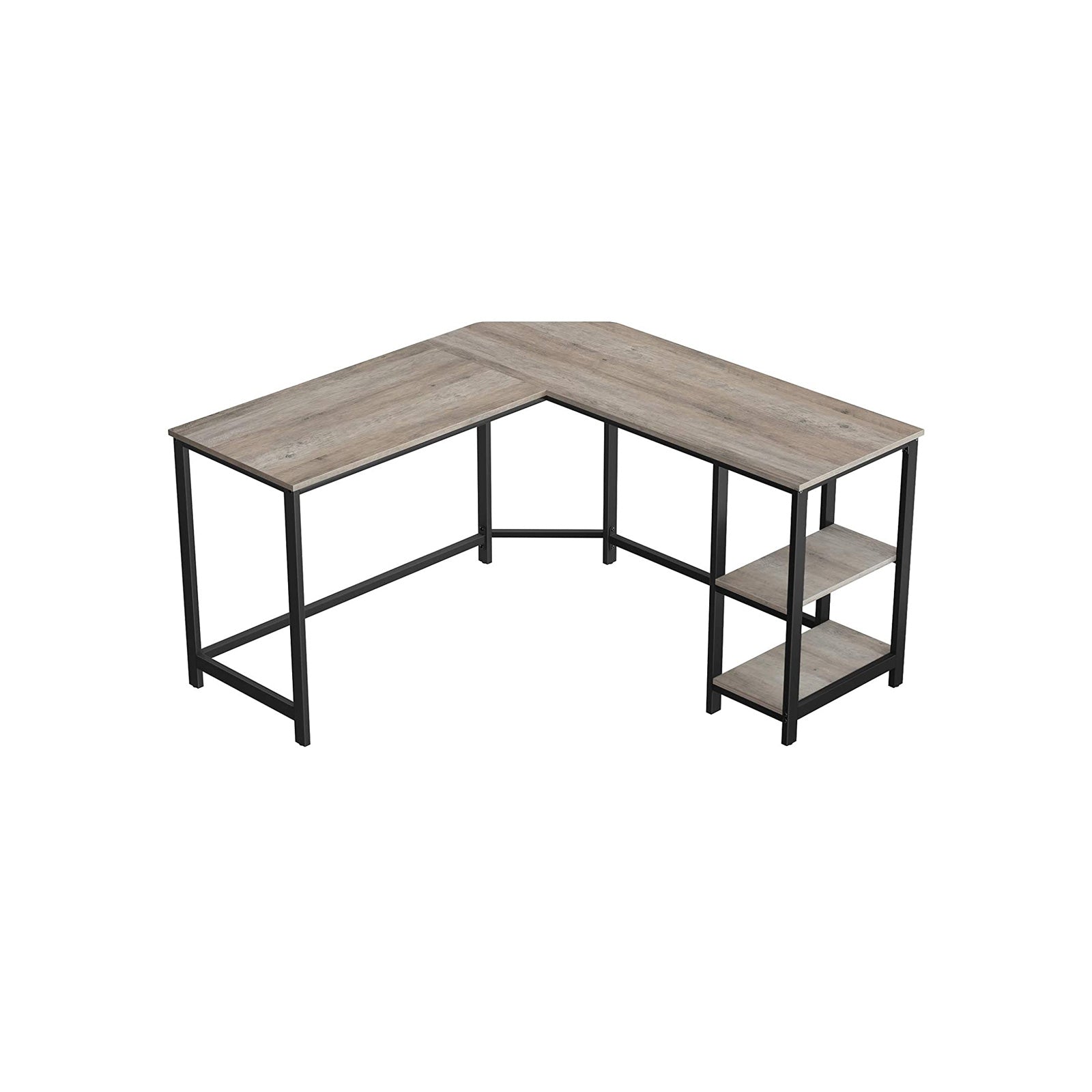 vasagle-schreibtisch-l-f-rmig-greige-schwarz-mit-2-ablagen image 3
