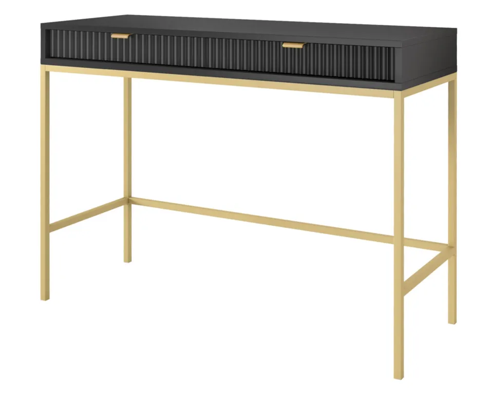 selsey-vellore-schminktisch-104-cm-schwarz-mit-gerillten-fronten-und-goldenem-ge image 1