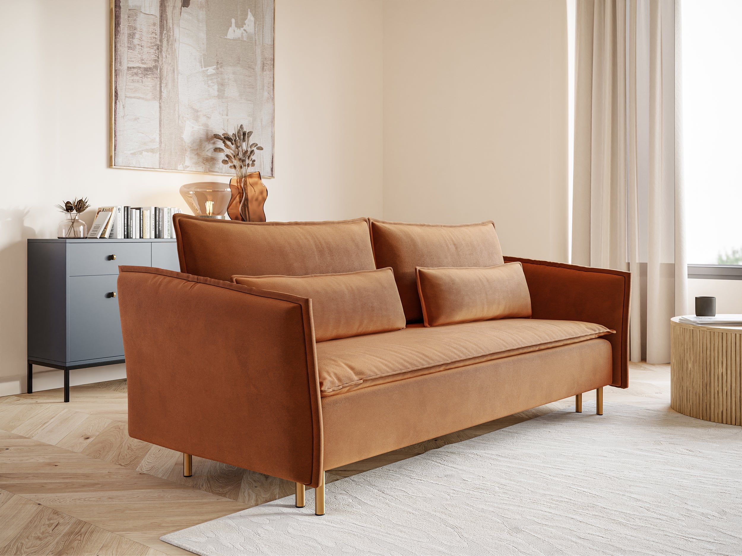 selsey-ummo-dreisitzer-schlafsofa-kupfer-mit-stauraum-samt-wasserabweisend-goldb image 3