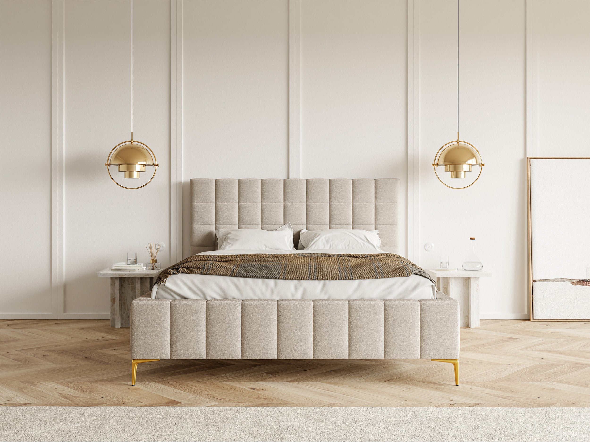 selsey-szejlo-gepolstertes-bett-160x200-cm-mit-stauraum-grau-beiger-chenillestof image 2