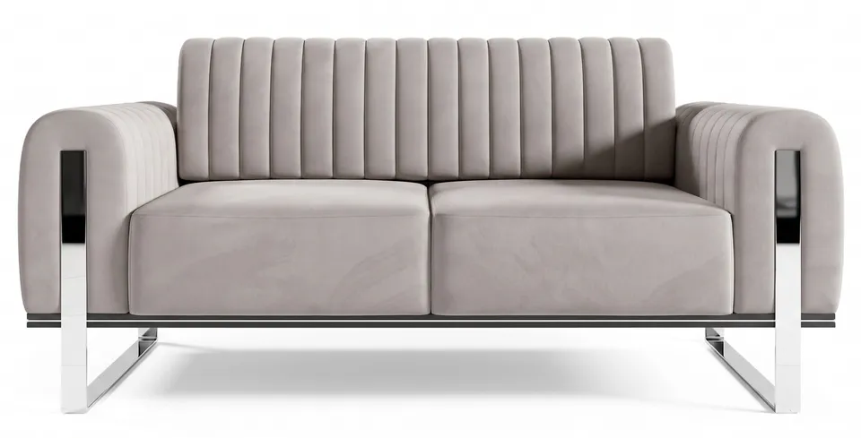 selsey-parissa-zweisitziges-sofa-hellgrauer-samt-mit-chrombeinen image 1