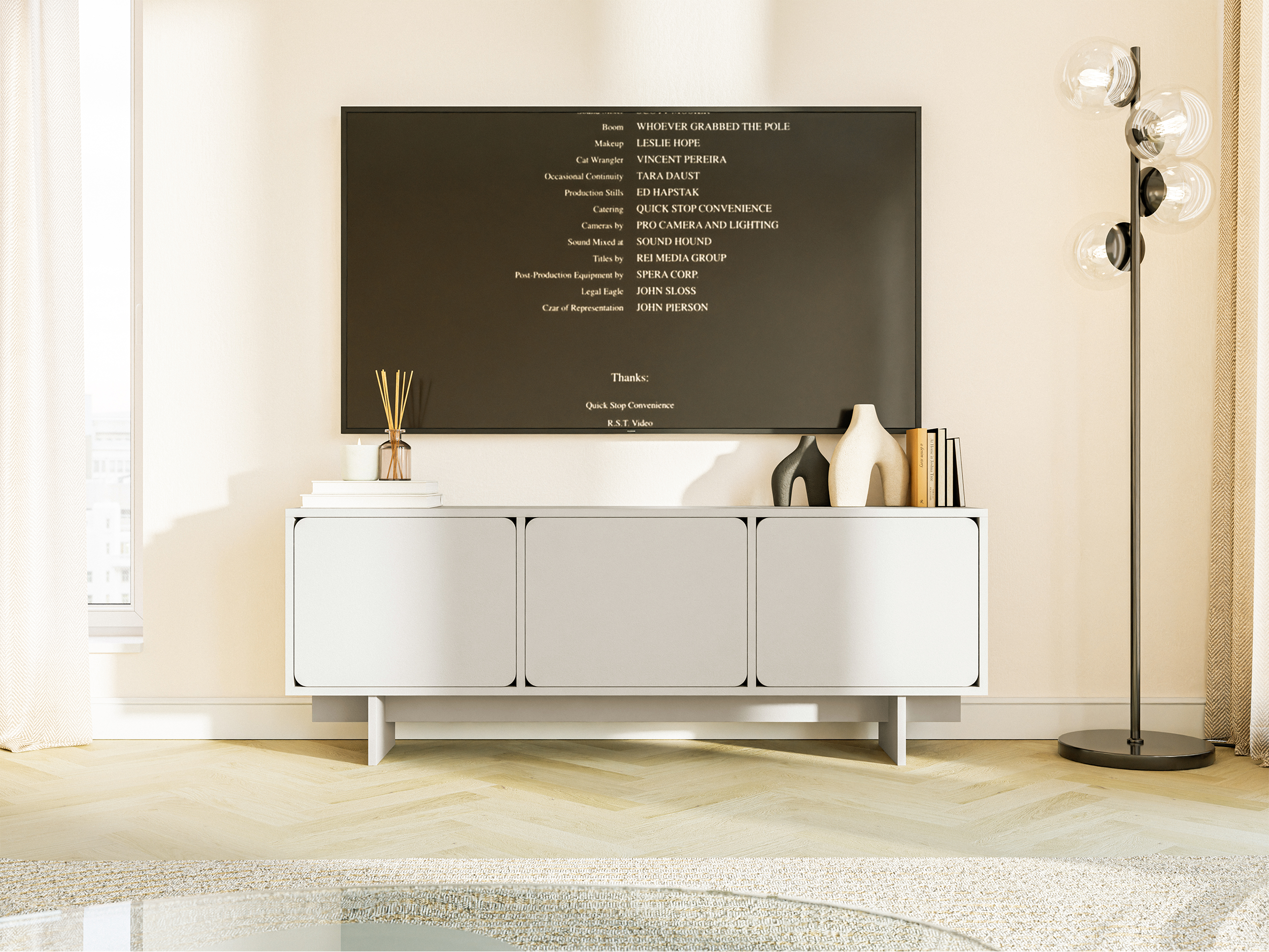 selsey-wuwu-tv-schrank-150-cm-mit-drei-schr-nken-grau-beige image 2