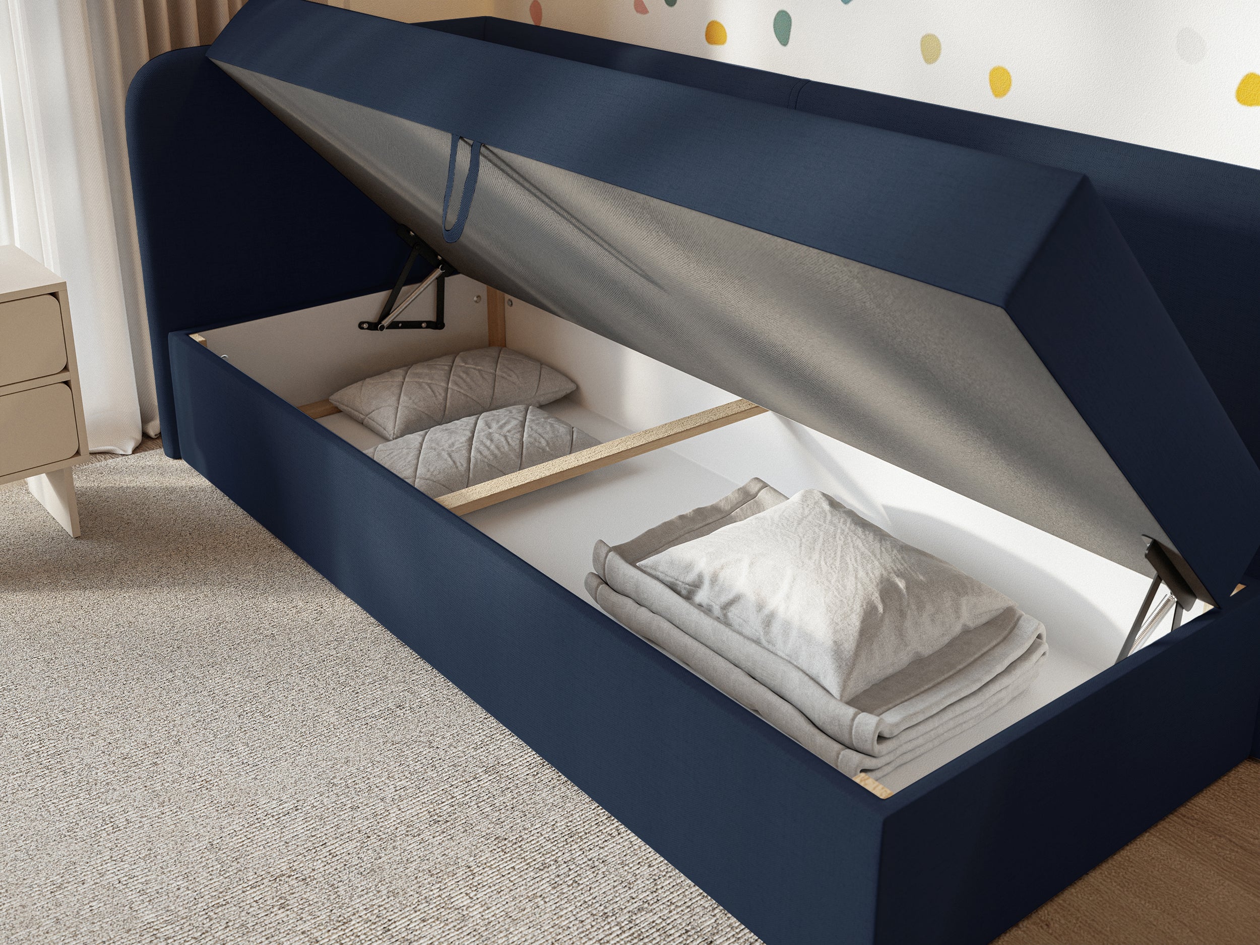 selsey-calmmo-jugendbett-90x200-cm-linksseitig-marineblau-chenille-mit-stauraum image 3