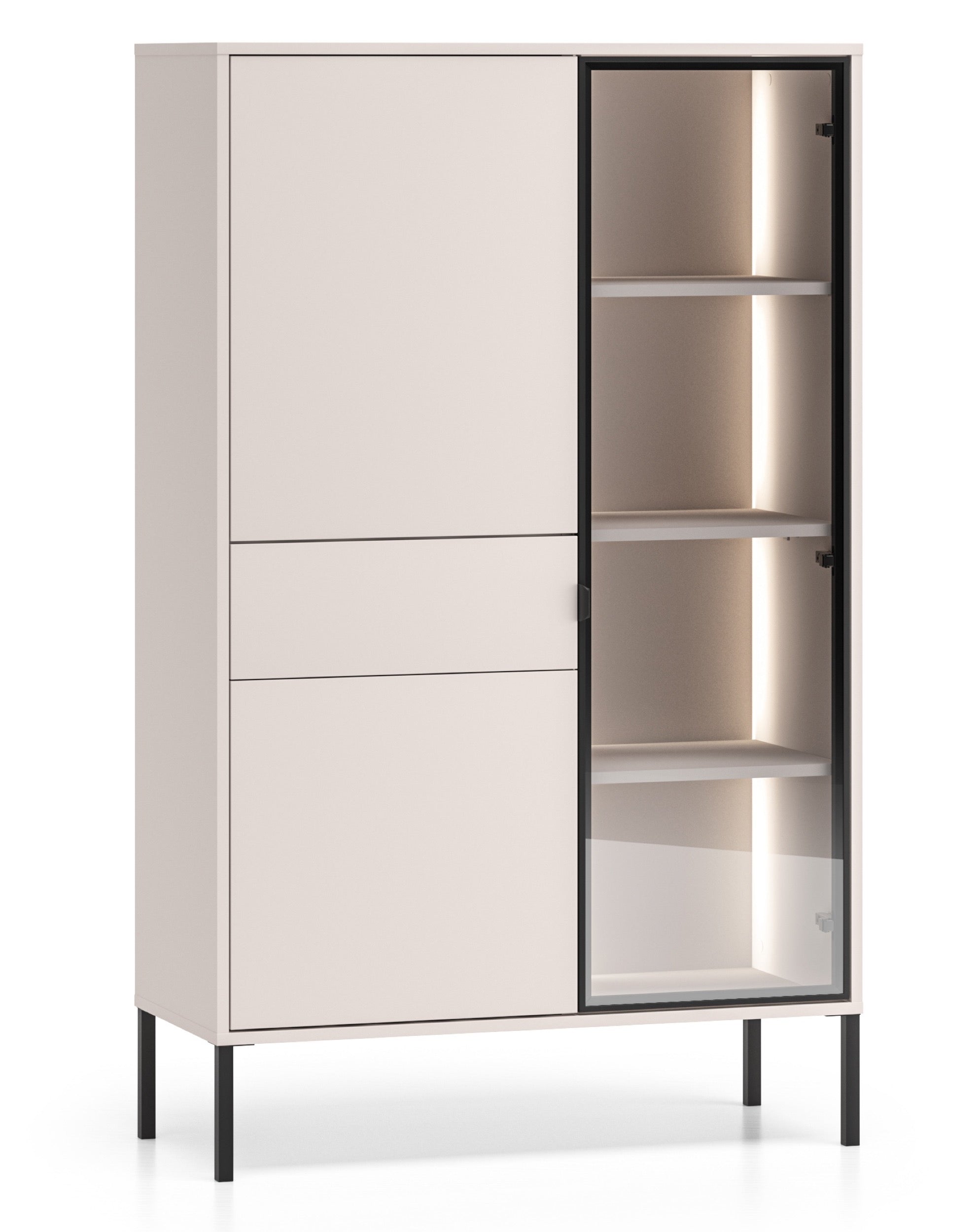selsey-barnee-dreht-r-vitrine-92-cm-kaschmir-mit-schublade-und-beleuchtung image 1