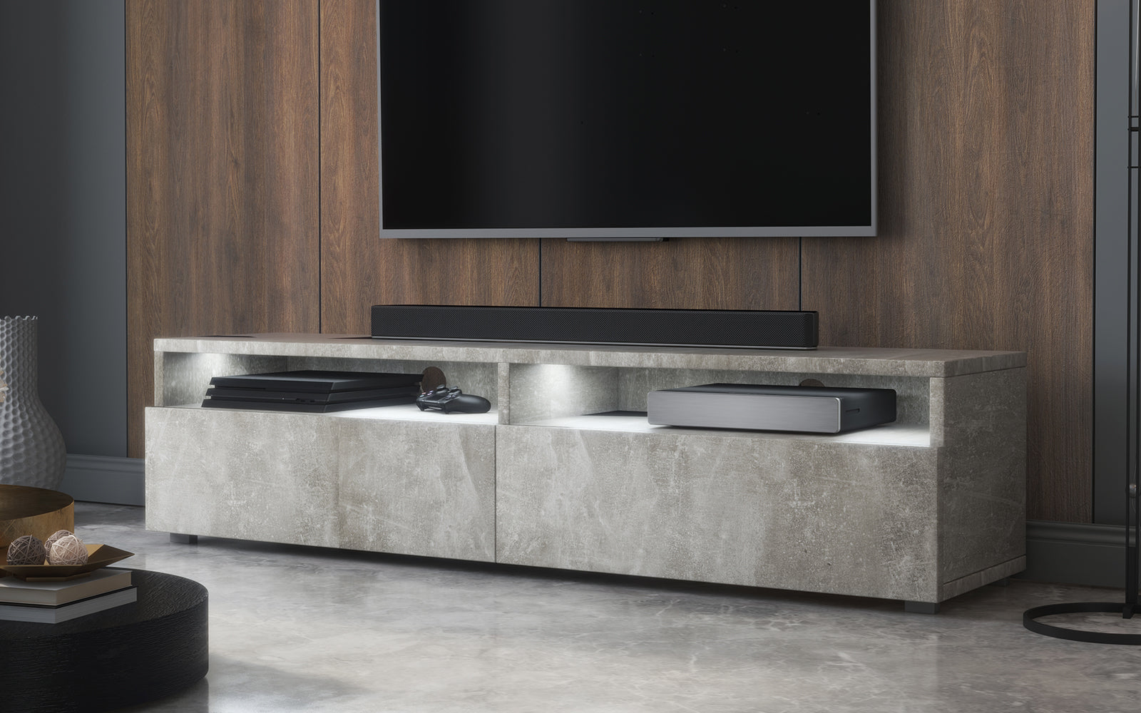 selsey-rednaw-tv-schrank-140-cm-beton-mit-beleuchtung-und-zwei-schubladen image 3