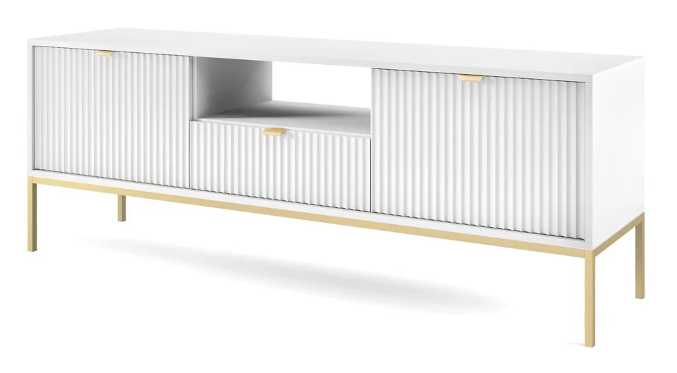 selsey-vellore-tv-schrank-154-cm-wei-mit-gerillten-fronten-und-goldenem-gestell image 1