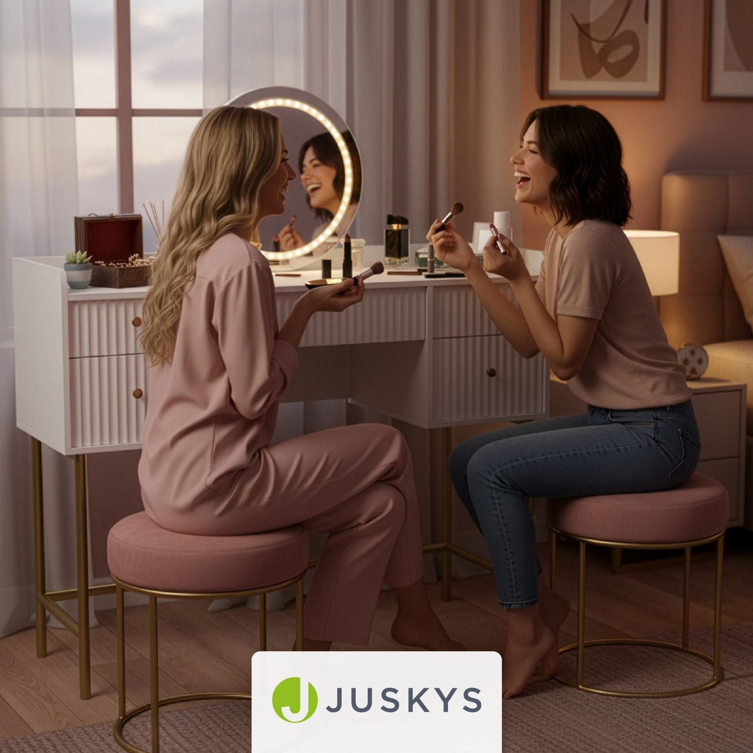 juskys-schminktisch-samira-wei-gold-kosmetiktisch-mit-touch-led-spiegel-und-5-sc image 7