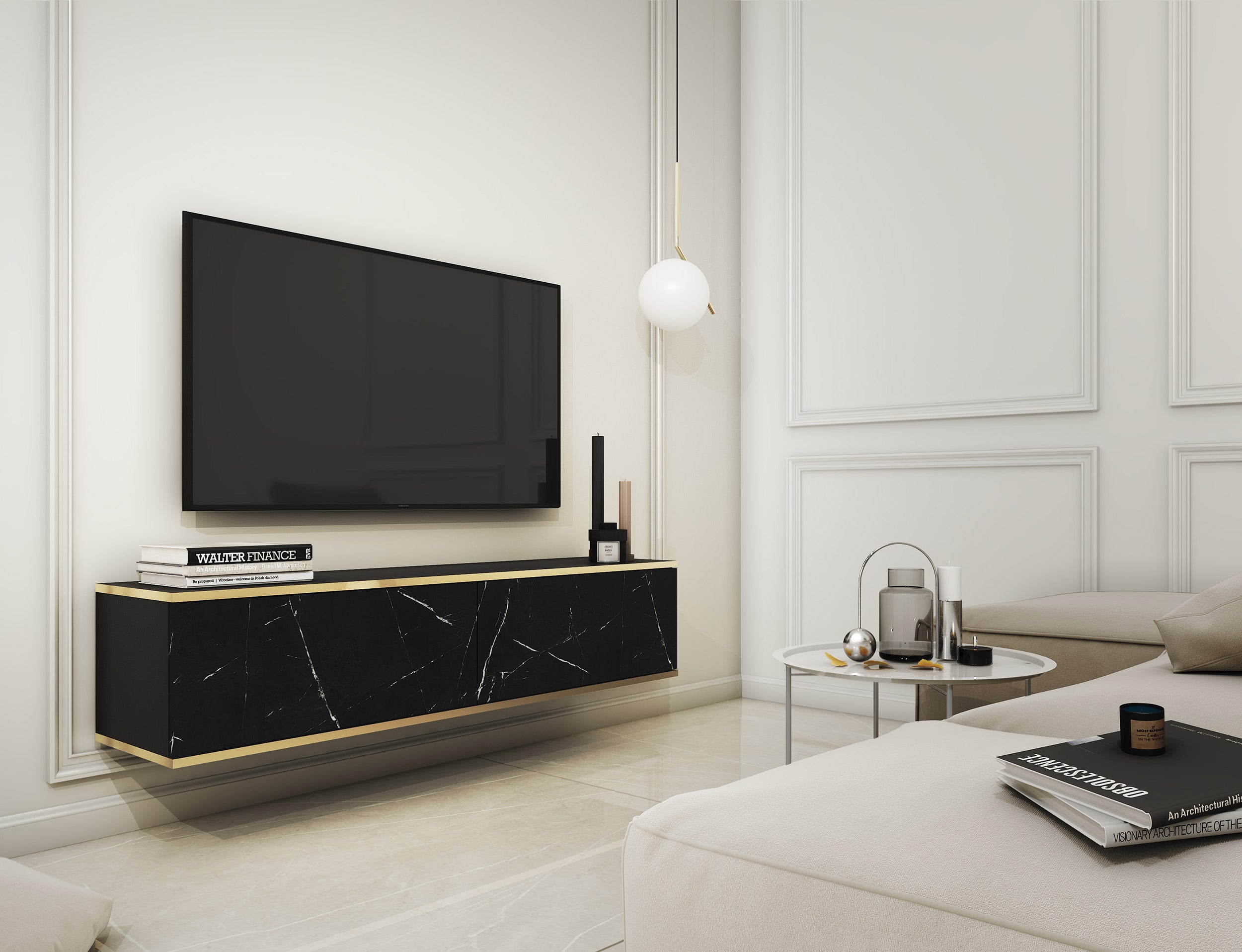 selsey-mucalma-tv-schrank-135-cm-schwarzer-marmor-mit-goldenen-eins-tzen image 2