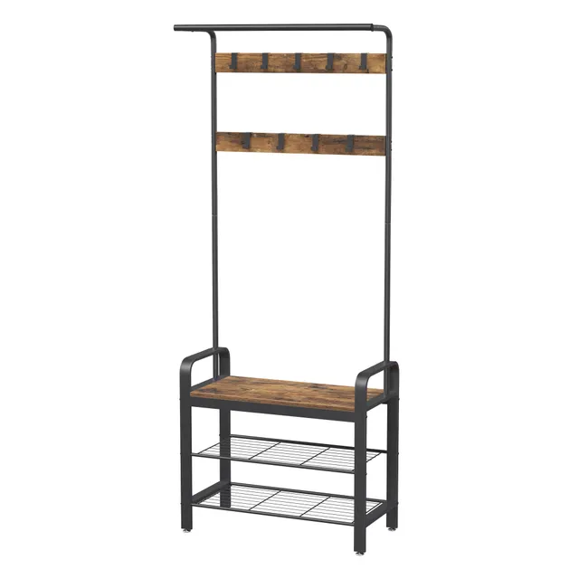 vasagle-garderobenst-nder-183-cm-hoch-greige-grau-mit-schuhregal-und-sitzfl-che image 1