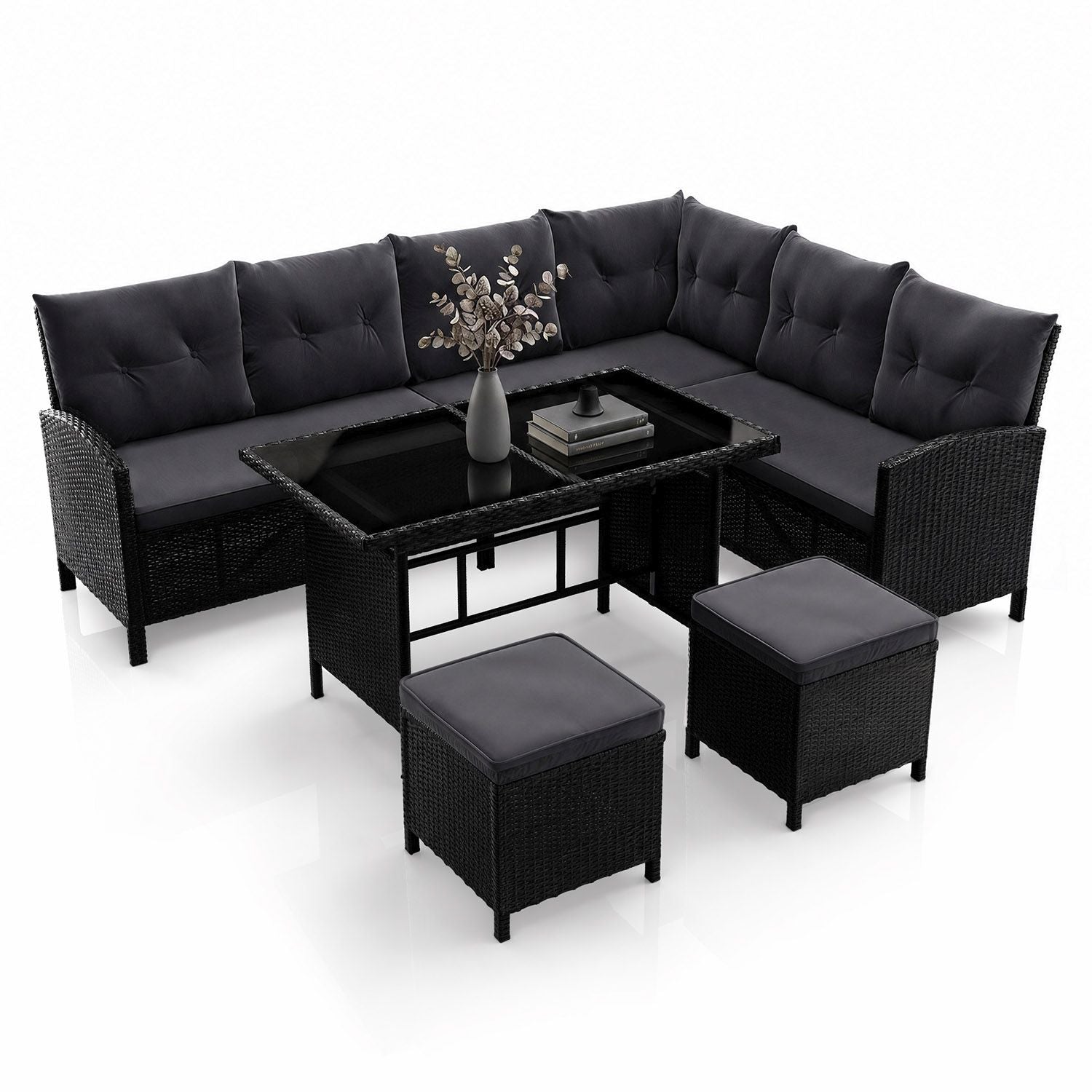 juskys-rattan-lounge-manacor-polyrattan-lounge-set-mit-sofa-tisch-2-hocker-schwa image 1