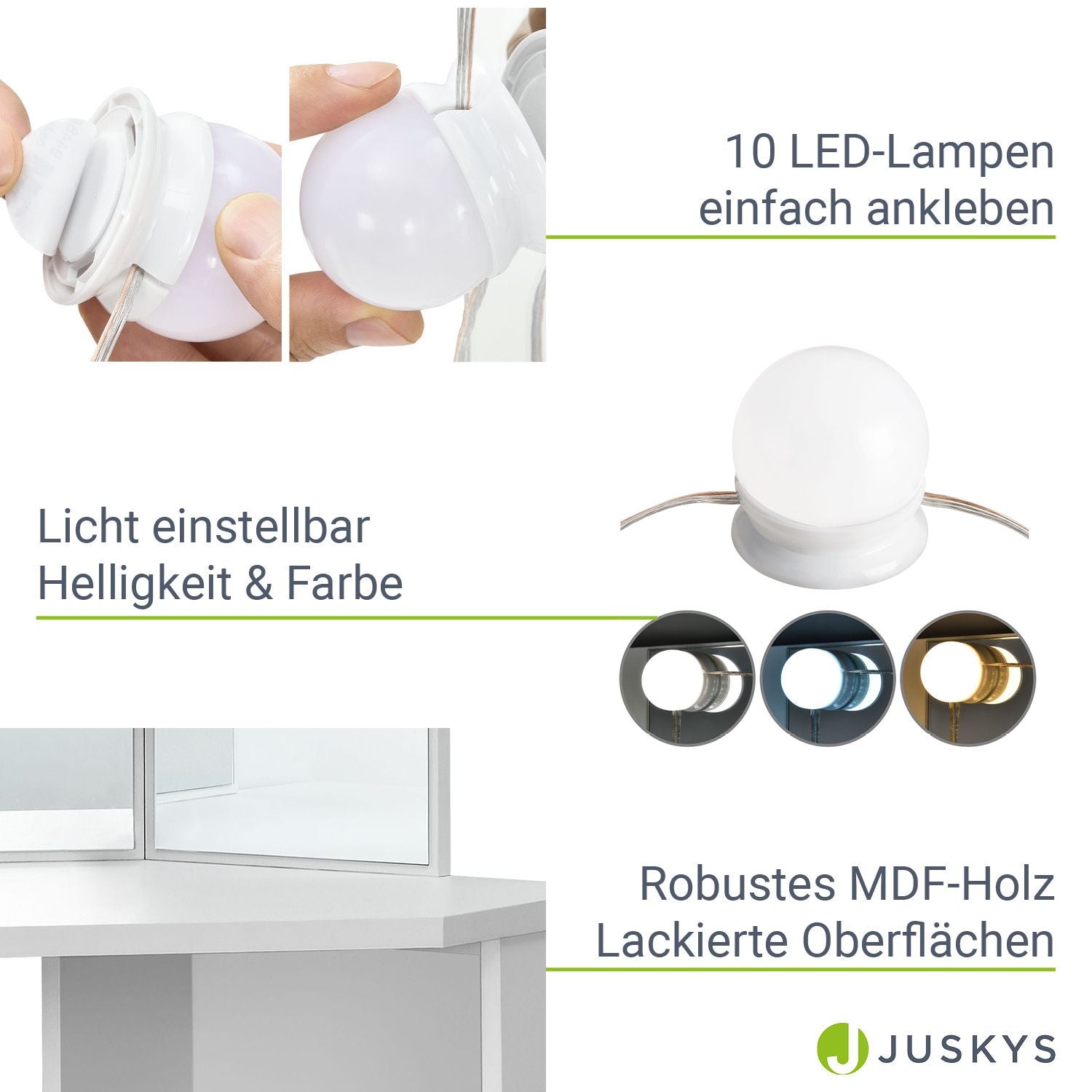 juskys-nova-schminktisch-mit-hocker-melly-eck-kosmetiktisch-mit-led-spiegel image 5