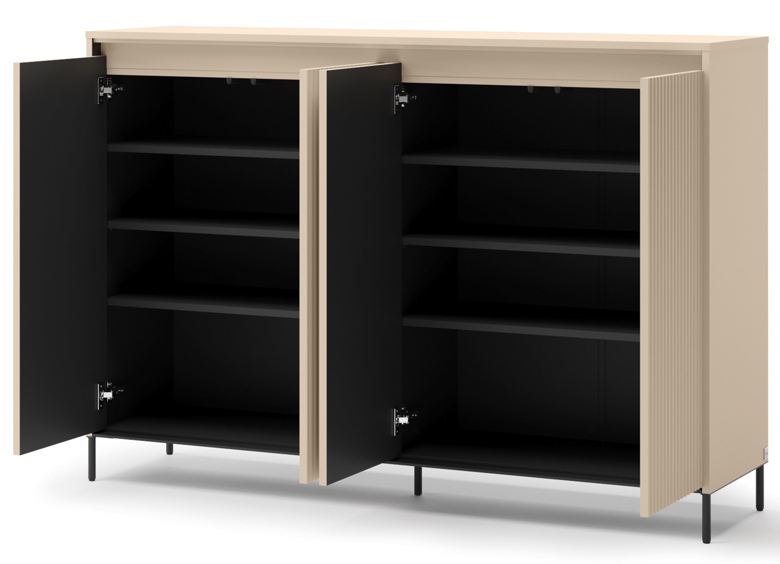 selsey-trend-hohe-kommode-153-cm-sandbeige-schwarz-4-t-ren-beleuchtung-rillenfro image 7