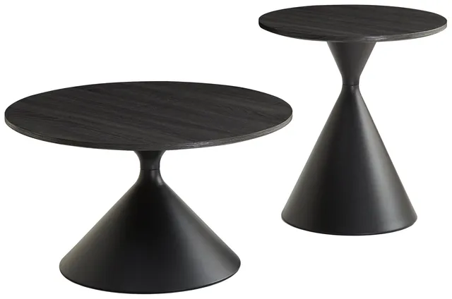 selsey-adrize-kaffeetisch-set-rund-50-und-70-cm-schwarzes-furnier-mit-metallgest image 1