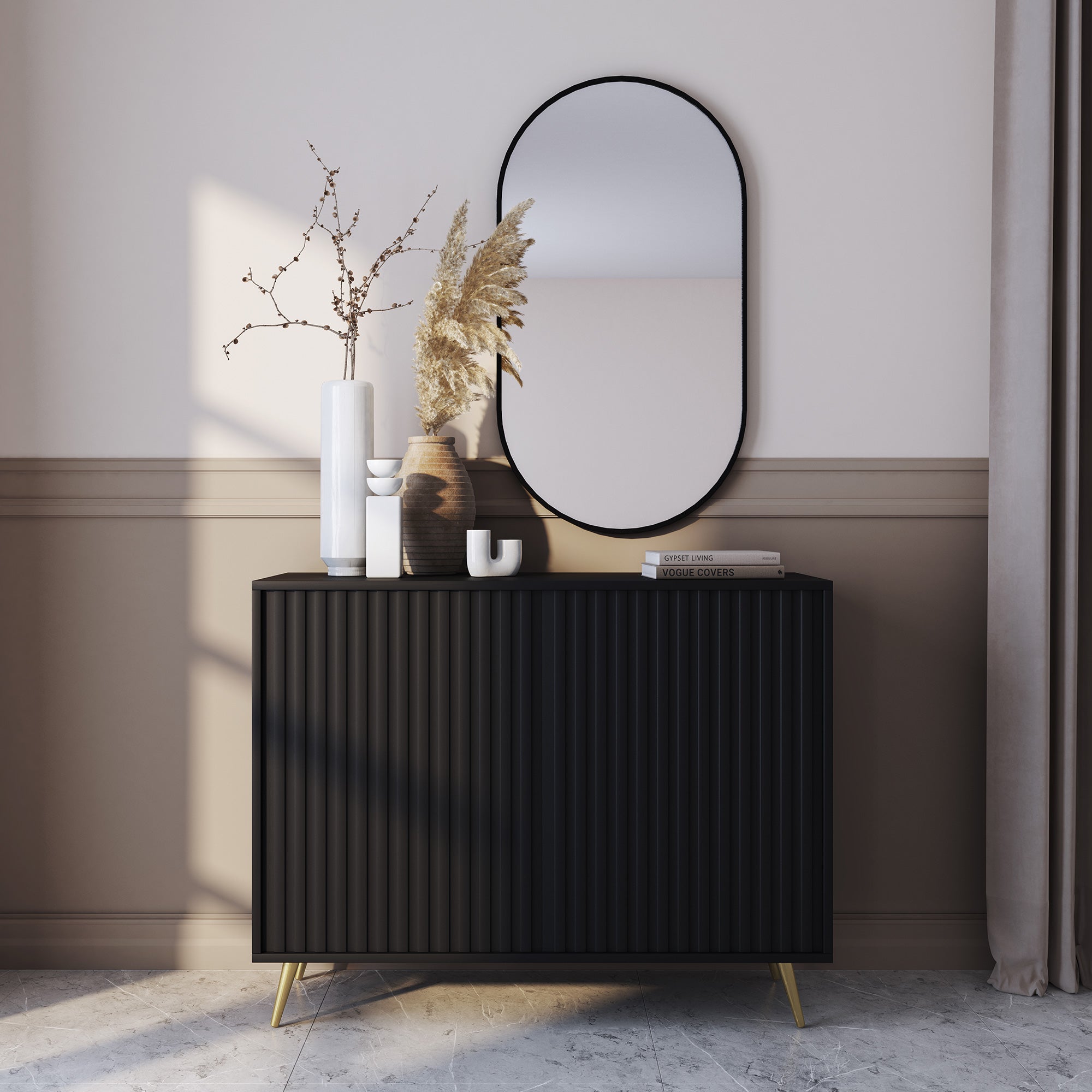 selsey-bello-kommode-mit-lamellenfront-104-cm-schwarz-mit-goldenen-beinen image 4