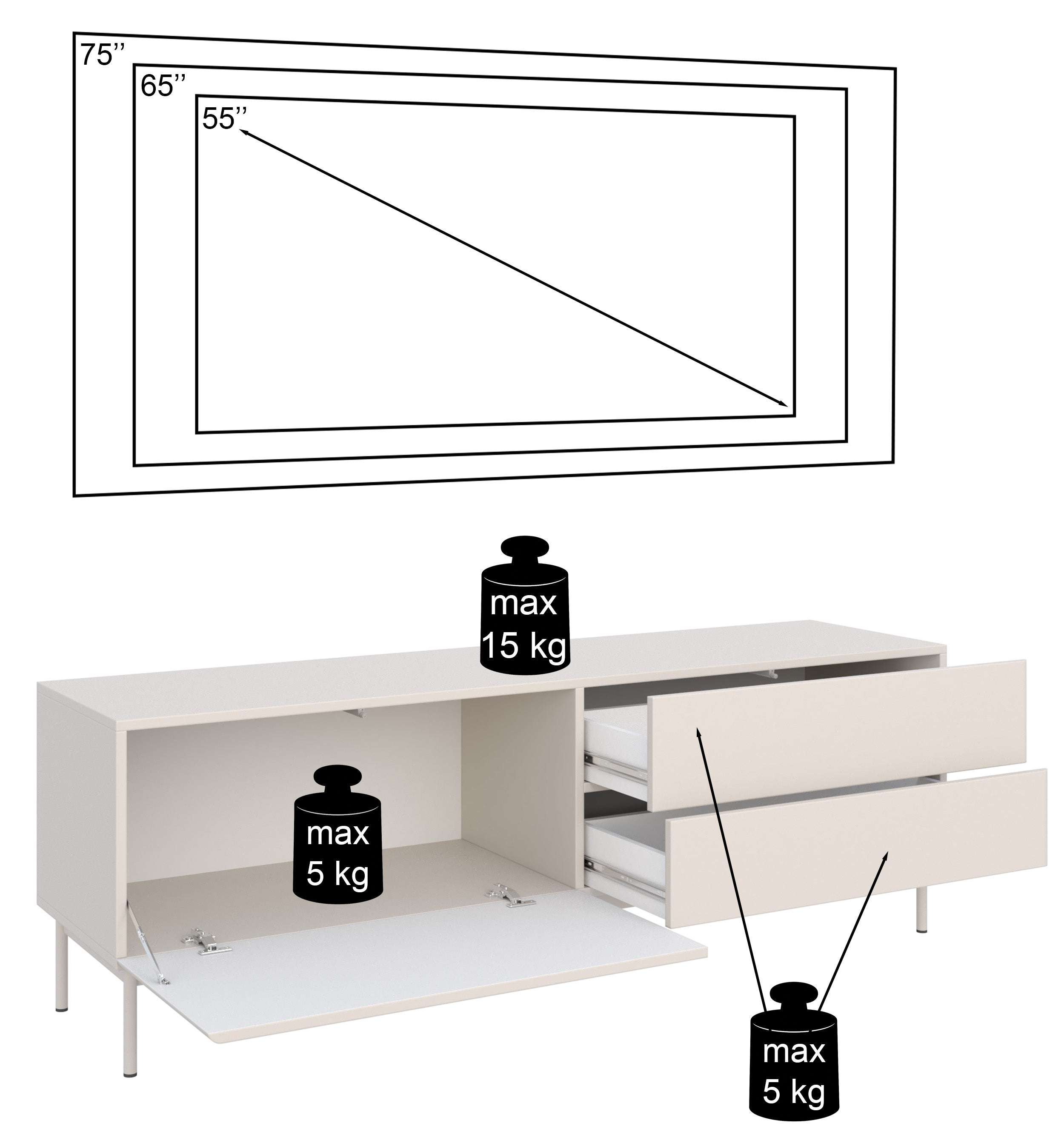 selsey-olio-tv-schrank-160-cm-mit-klappe-und-zwei-schubladen-wei image 7