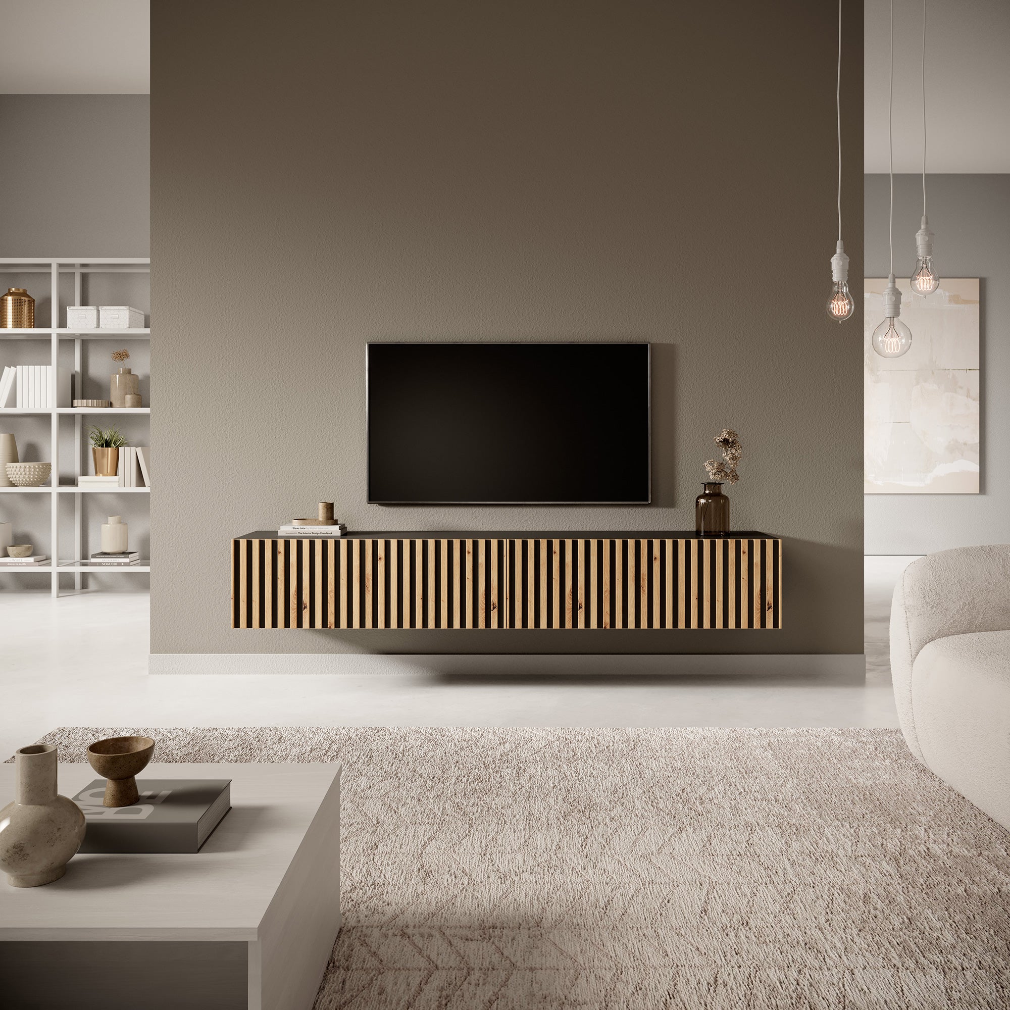 selsey-telire-tv-schrank-175-cm-schwarz-mit-lamellenfront-artisan-eiche image 8