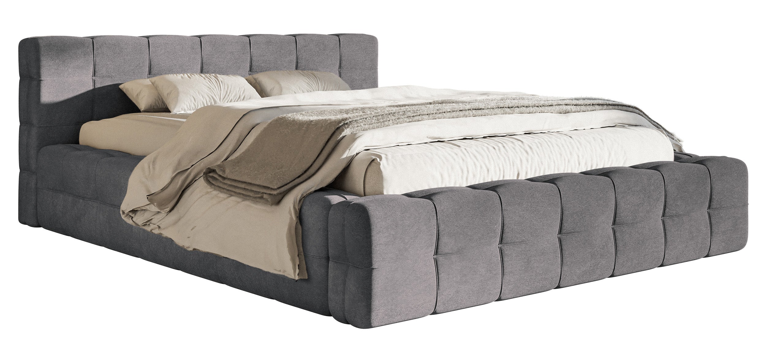 selsey-puffly-gepolstertes-bett-160x200-cm-mit-stauraum-grauer-samt-metallrahmen image 1