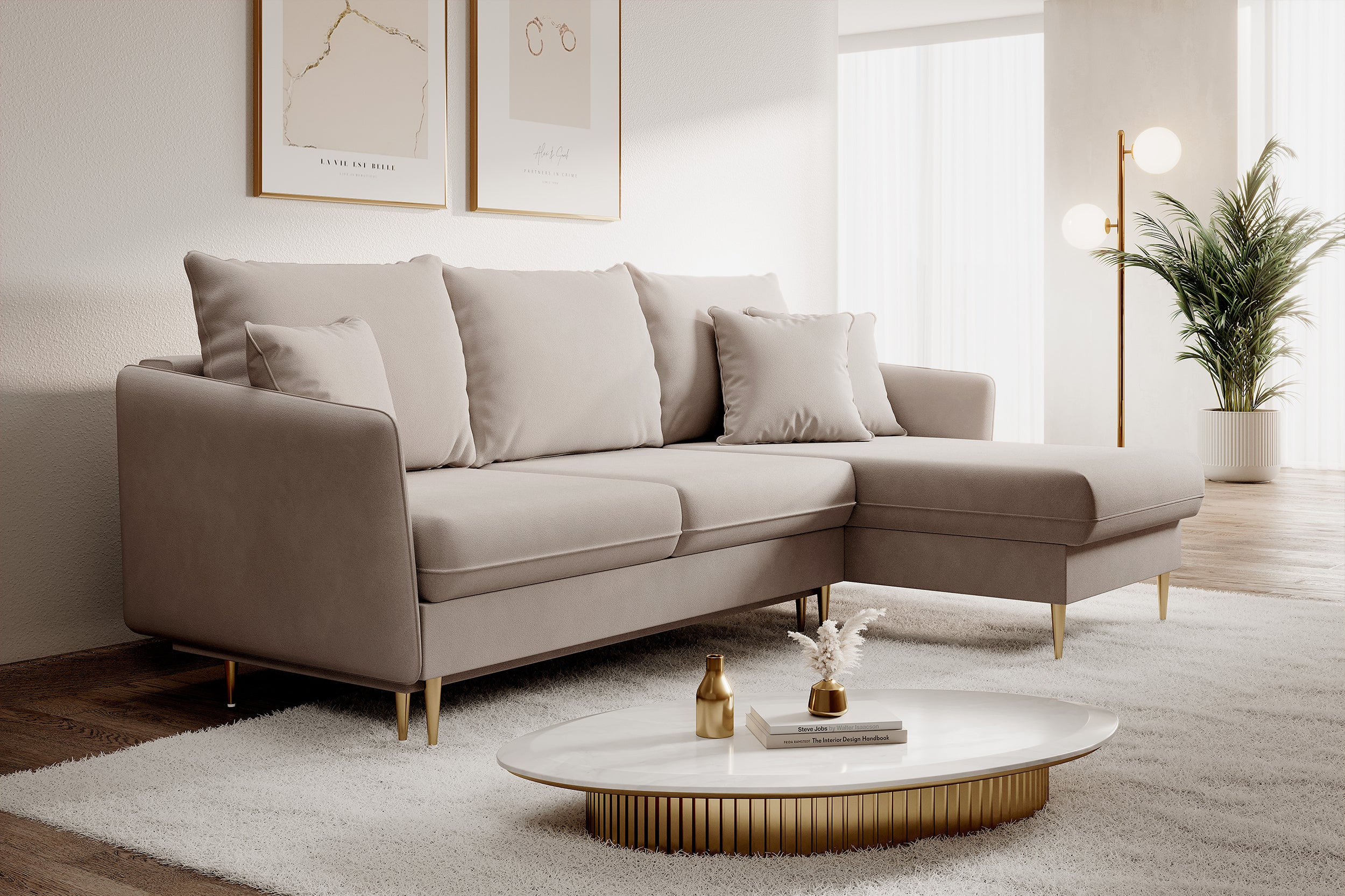 selsey-volio-ecksofa-mit-schlaffunktion-beiger-wasserabweisender-samt-goldene-be image 5