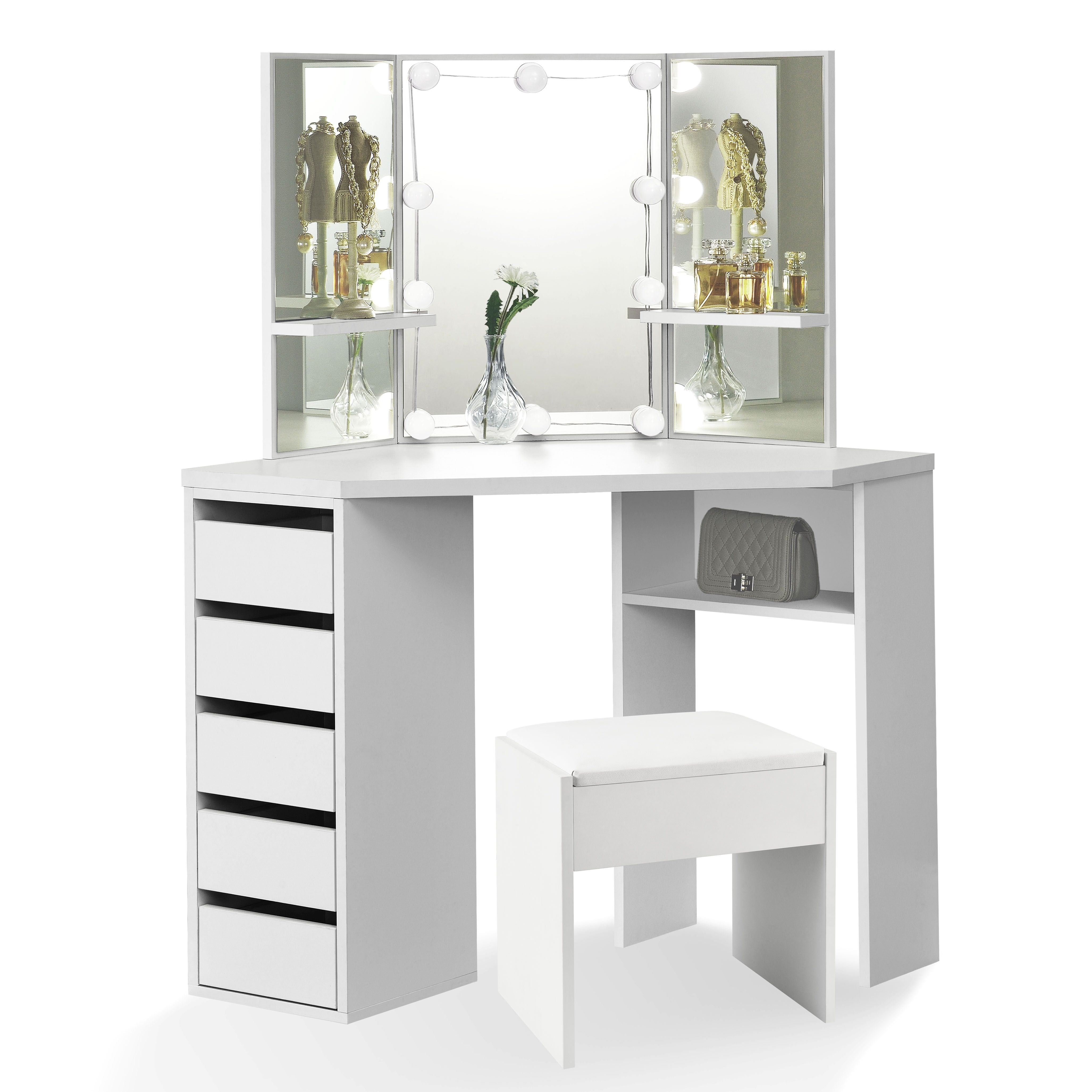 juskys-nova-schminktisch-mit-hocker-melly-eck-kosmetiktisch-mit-led-spiegel image 1