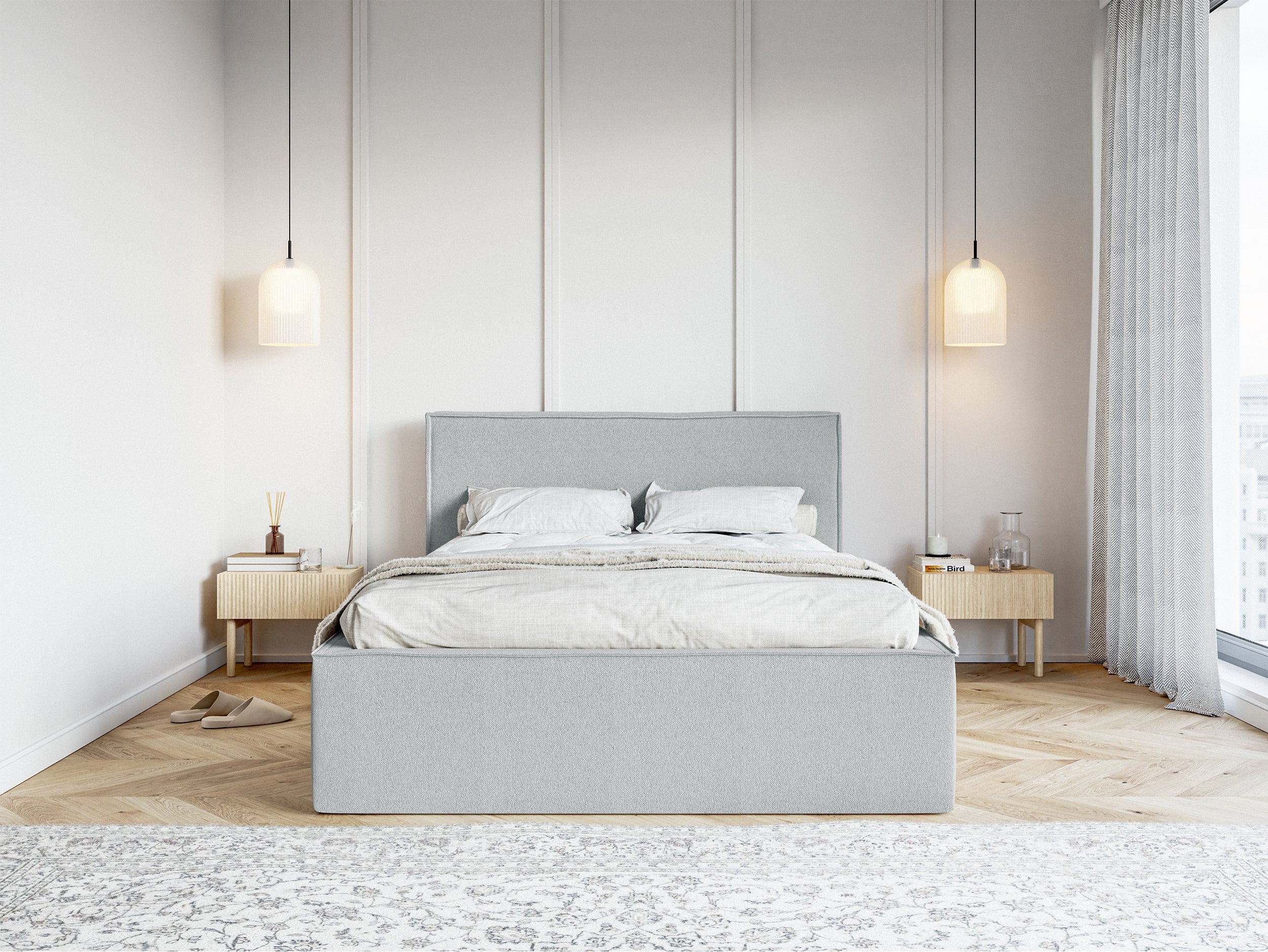 selsey-lucera-gepolstertes-bett-160x200-cm-mit-stauraum-grau-chenille image 2