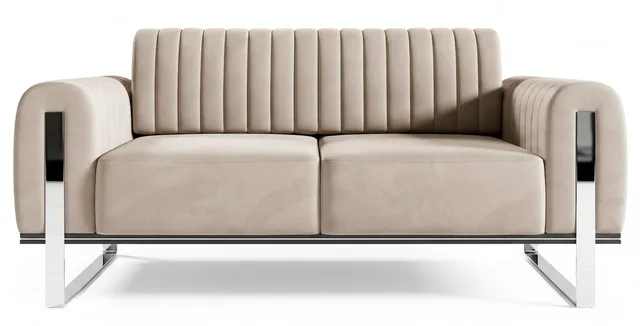 selsey-parissa-zweisitziges-sofa-hellbeiger-samt-mit-chromf-en image 1
