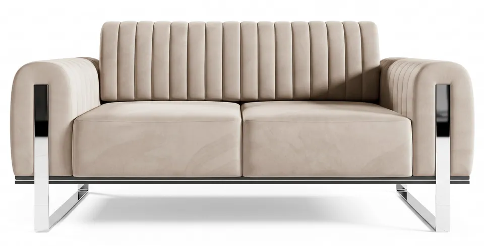selsey-parissa-zweisitziges-sofa-hellbeiger-samt-mit-chromf-en image 1