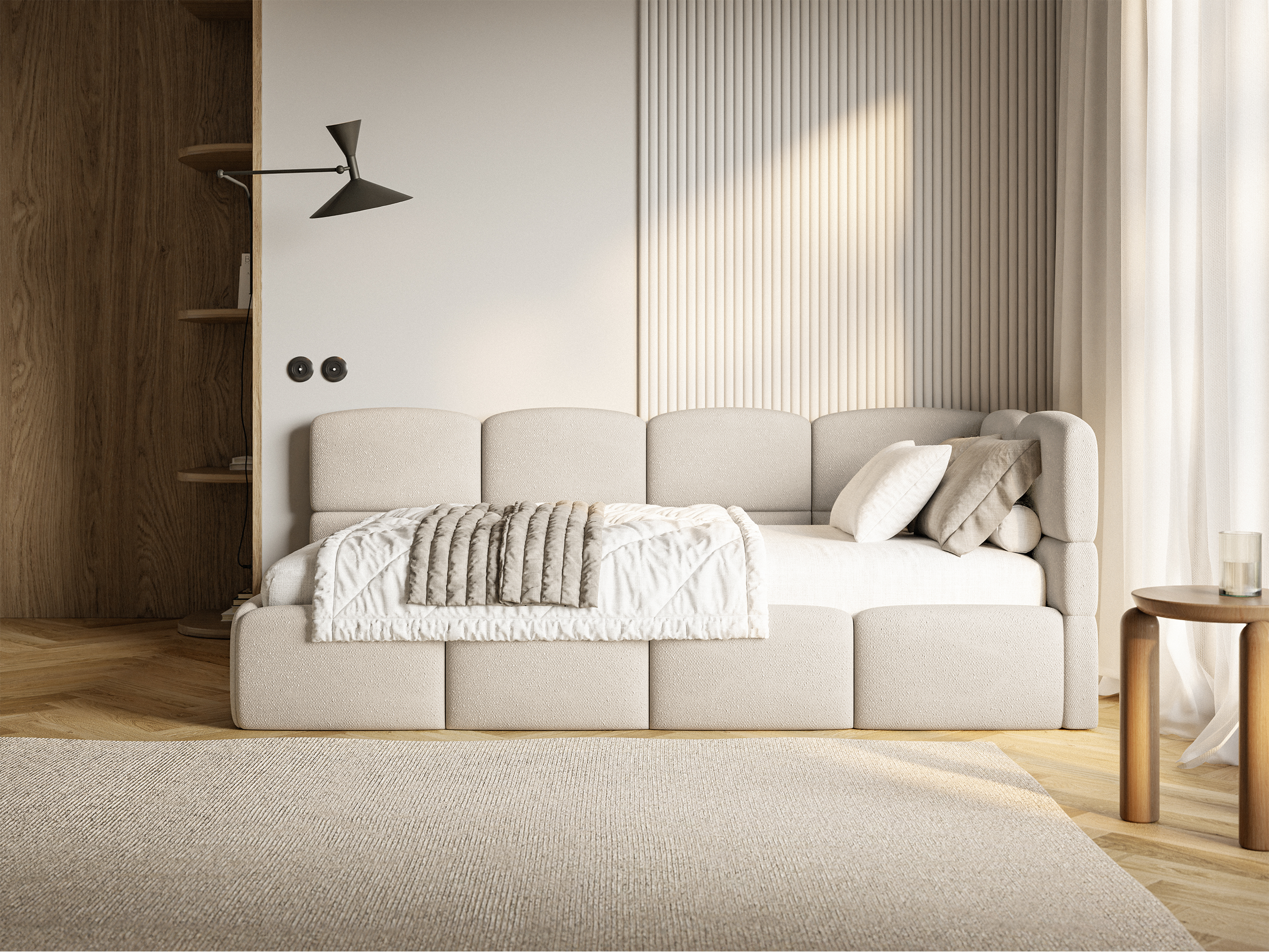 selsey-cloudy-jugendbett-90x200-cm-rechts-creme-chenille-mit-matratze-und-staura image 3