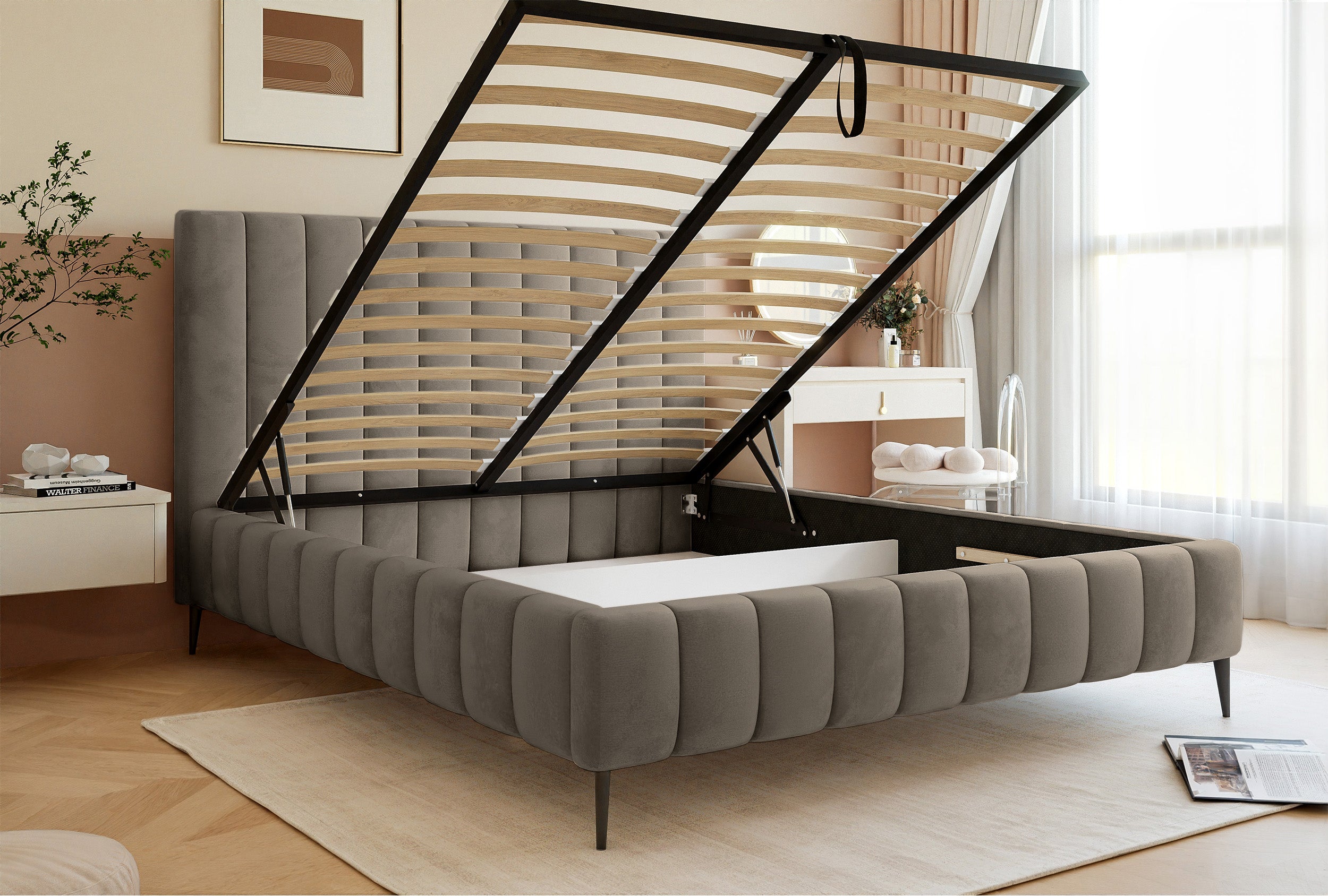 selsey-fiarro-polsterbett-140x200-cm-mit-bettkasten-grau-beige-samtvelours image 4