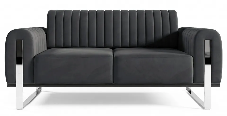 selsey-parissa-zweisitziges-sofa-dunkelgrauer-samt-verchromte-beine image 1