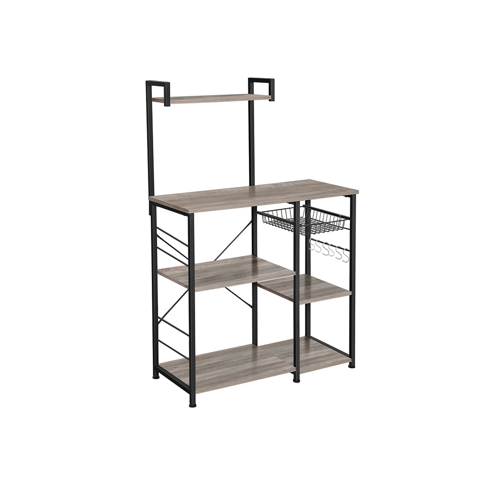 vasagle-k-chenregal-industrie-design-greige-schwarz-mit-metallkorb-und-6-s-haken image 2